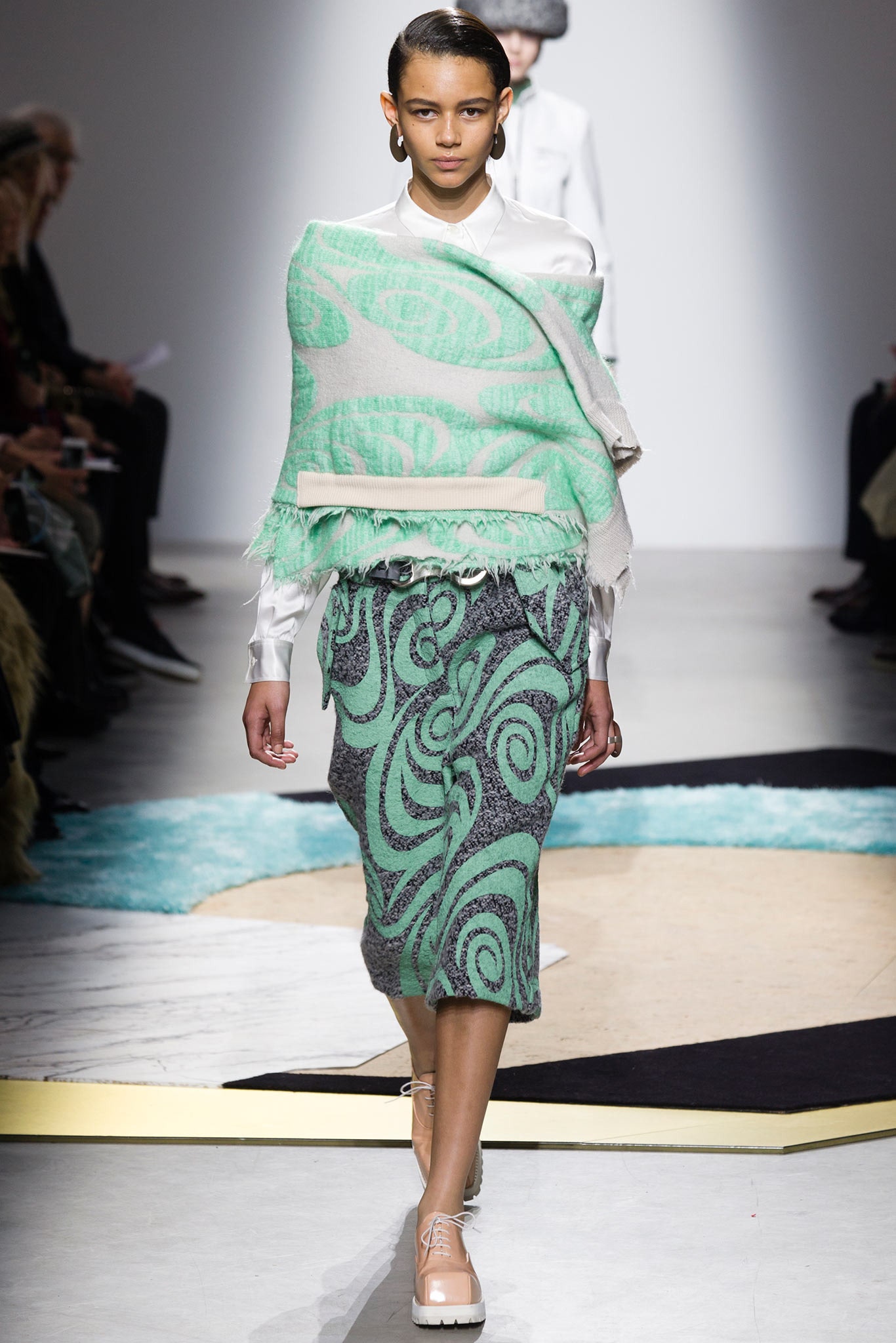 green cotton relaxed fringed cape