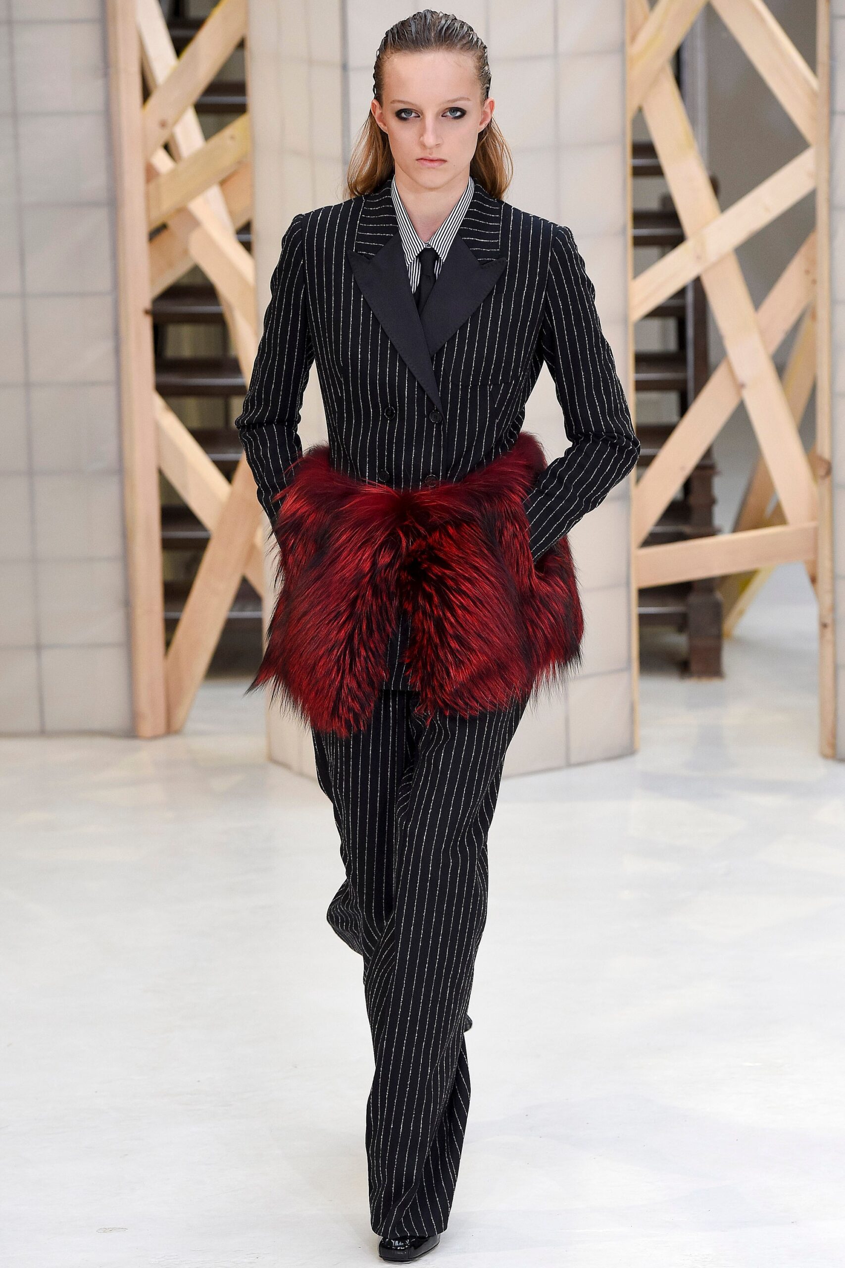 red fur fitted layered belt
