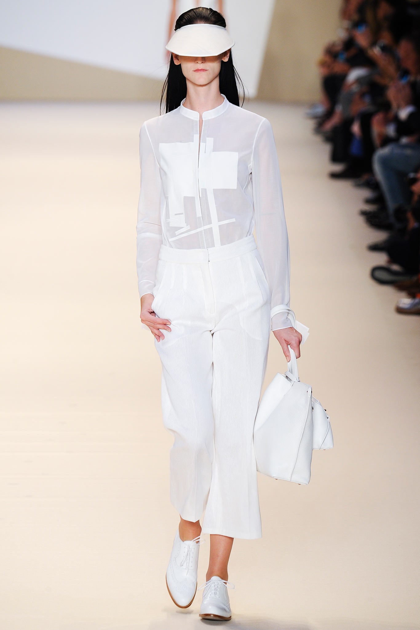 white fitted shirt and wide-leg pants