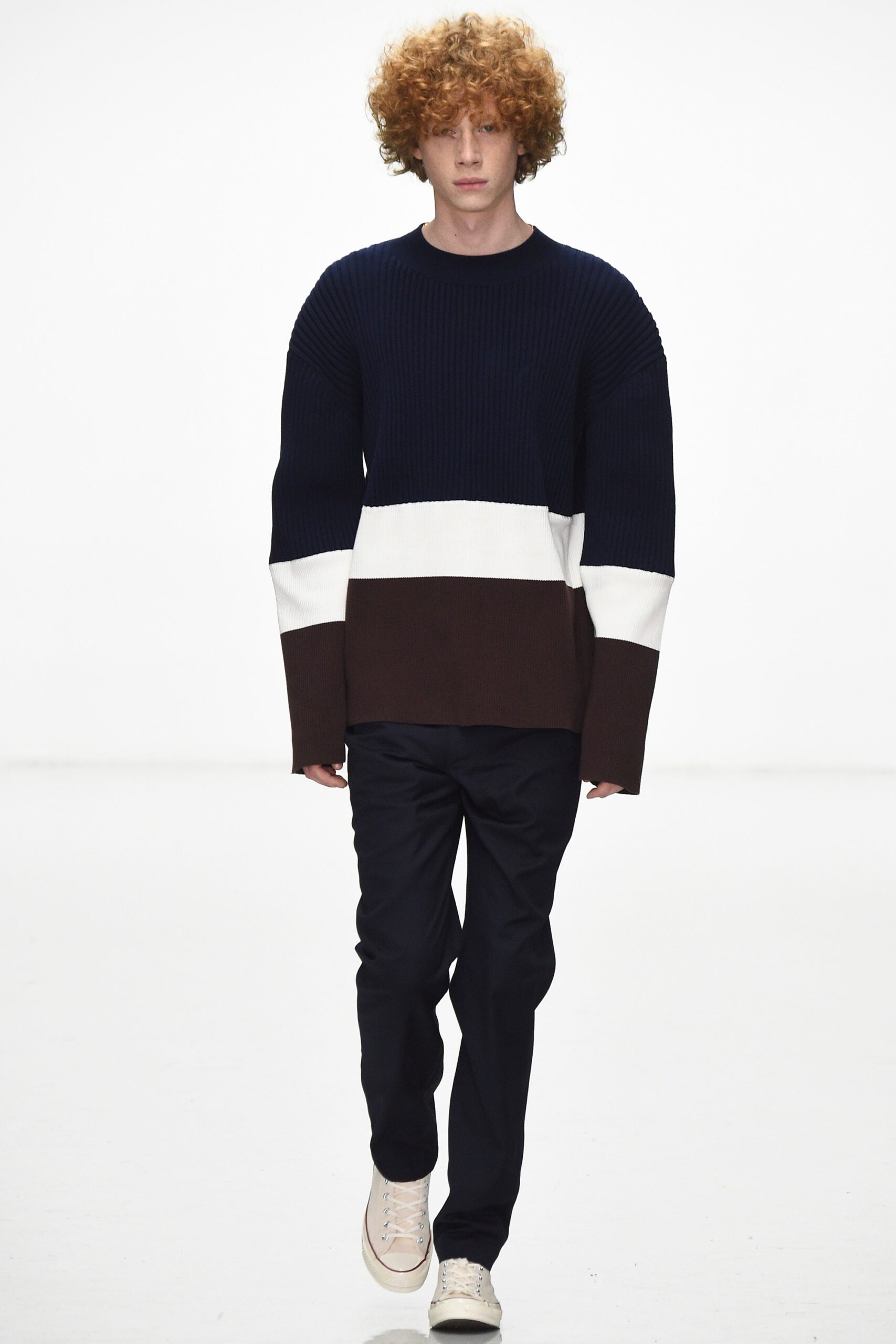 oversized color-blocked sweater and relaxed pants