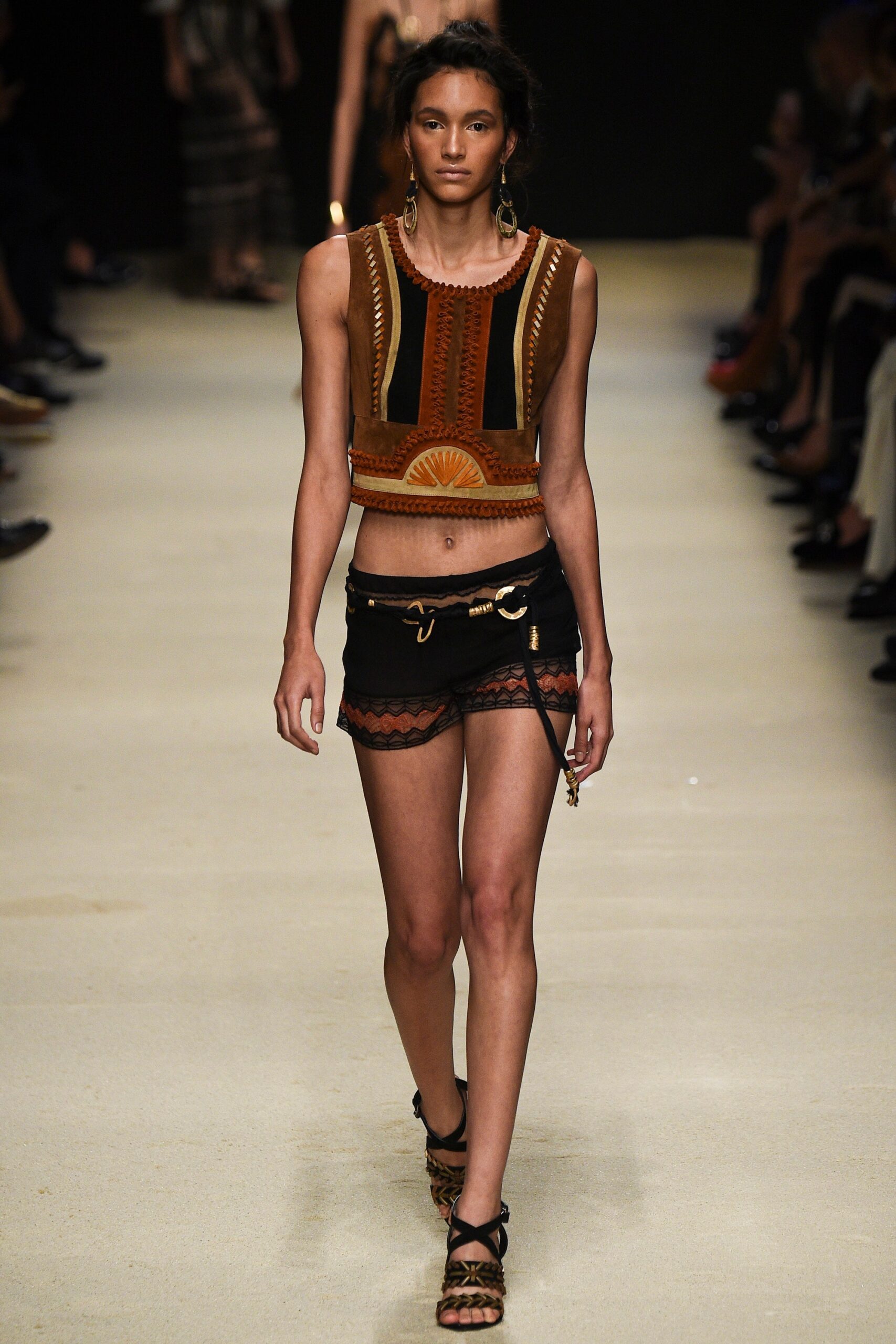 black embroidered crop-top and shorts