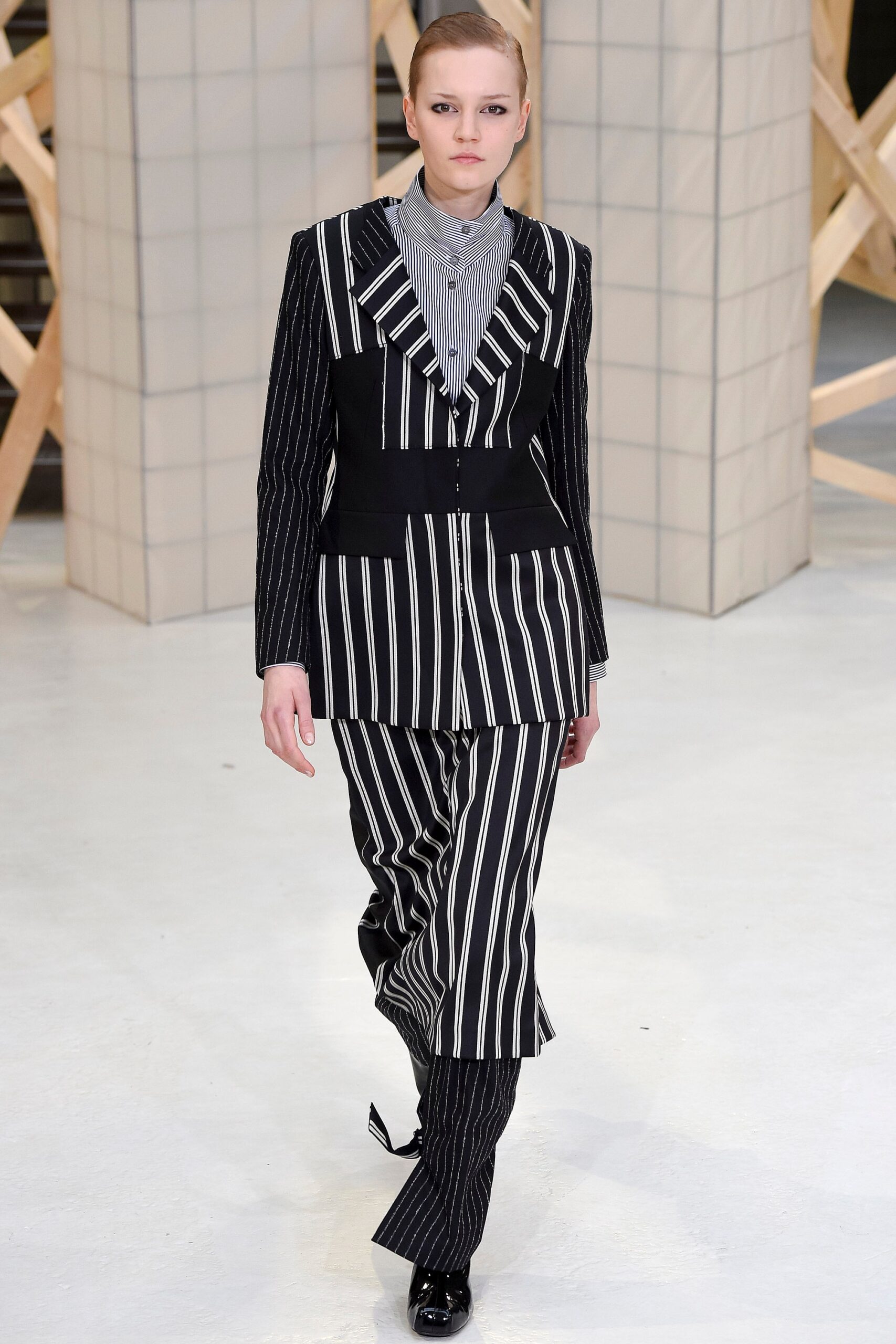 black and white striped suit