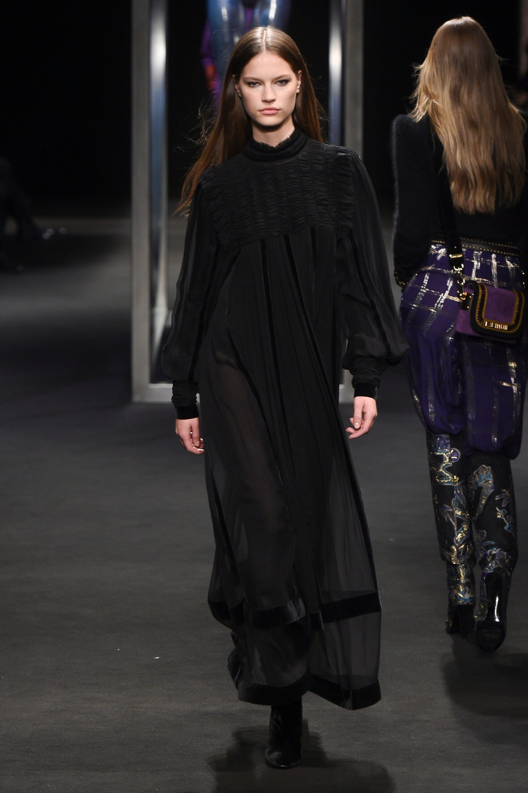 black silk long-sleeve dress
