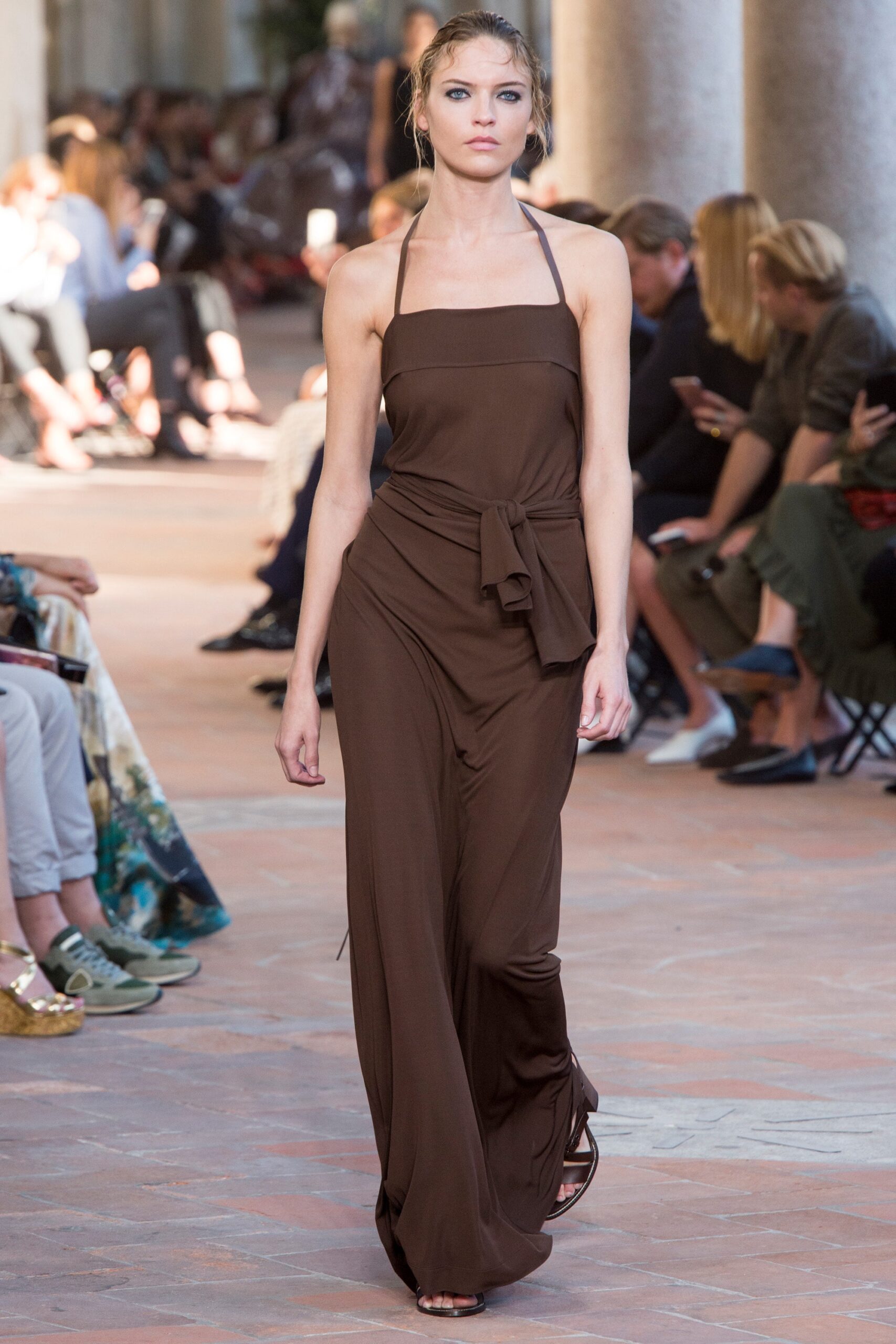 brown silk halter maxi dress