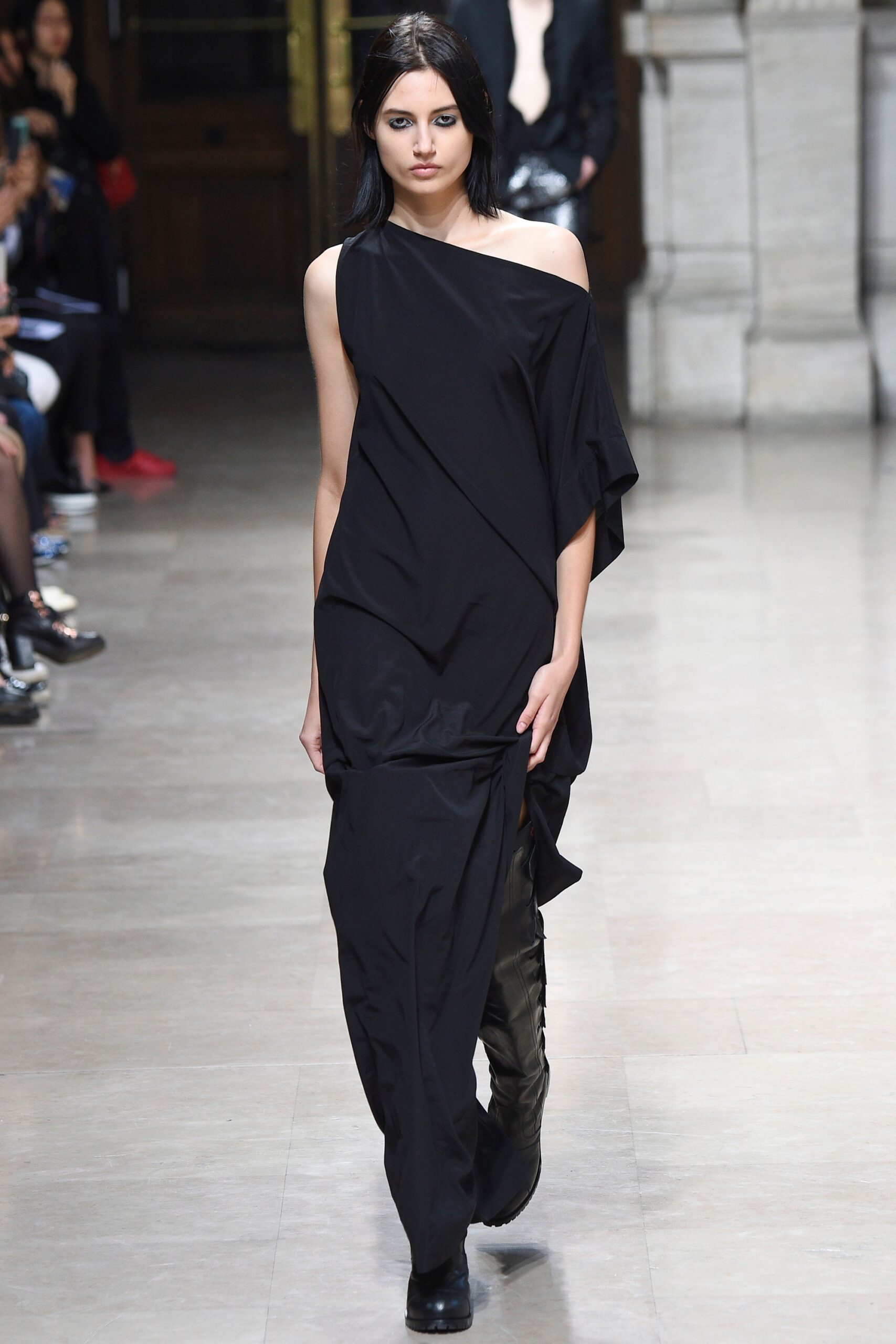 black silk asymmetric dress