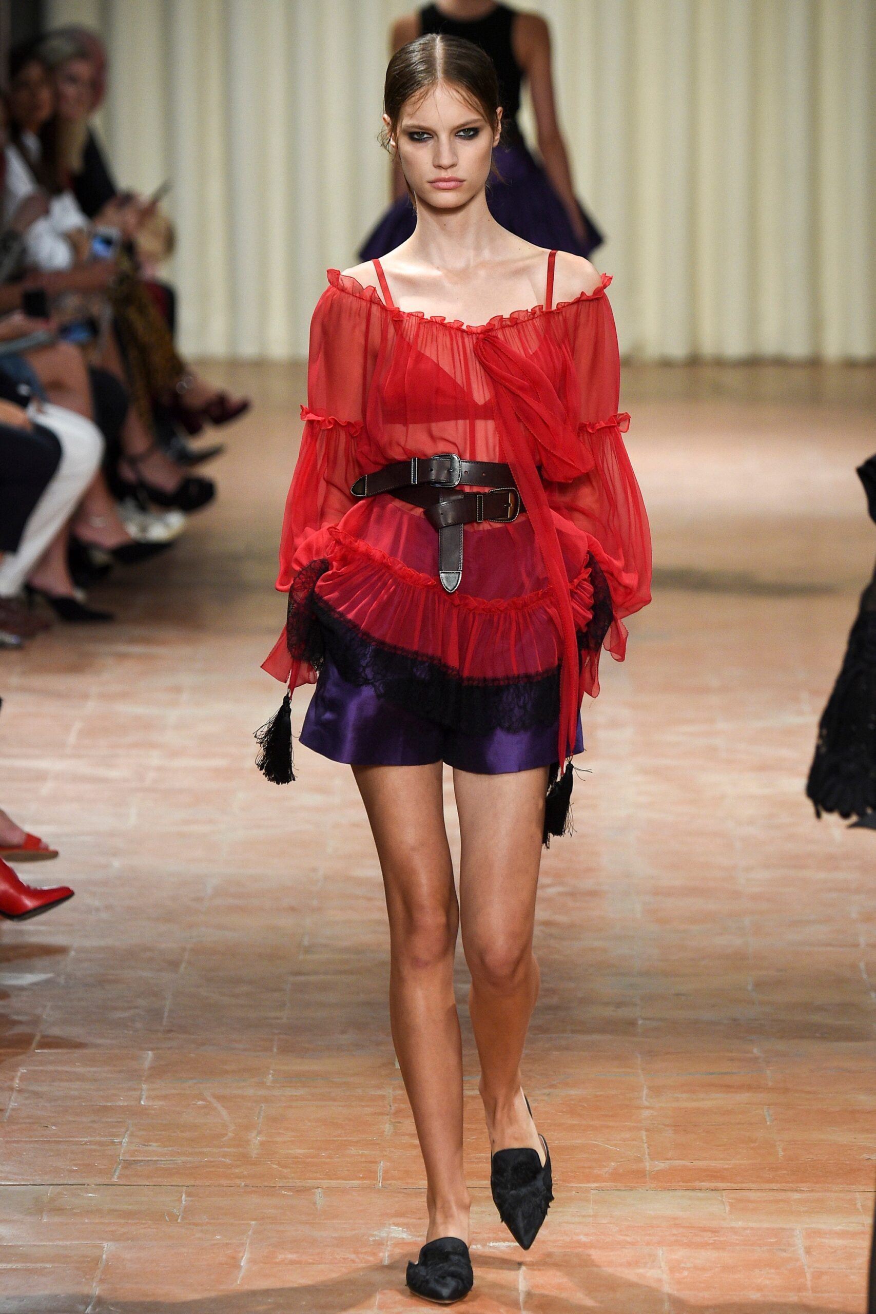 red and purple ruffled mini dress