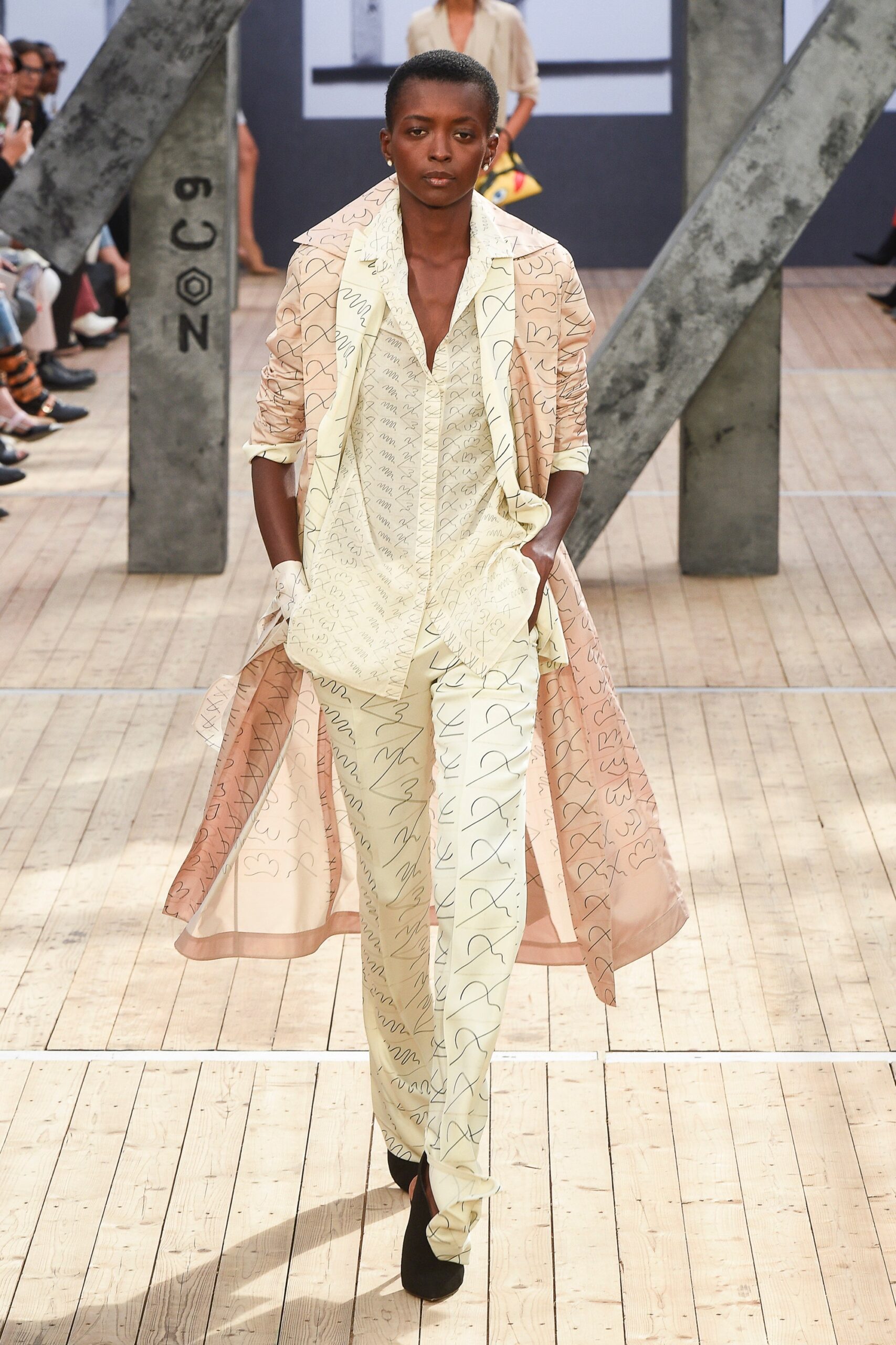 beige silk long-sleeve collared relaxed layered coat