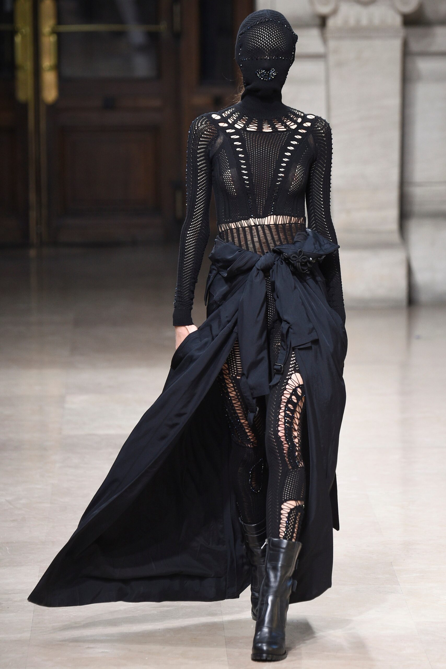 black mesh gown with cutouts