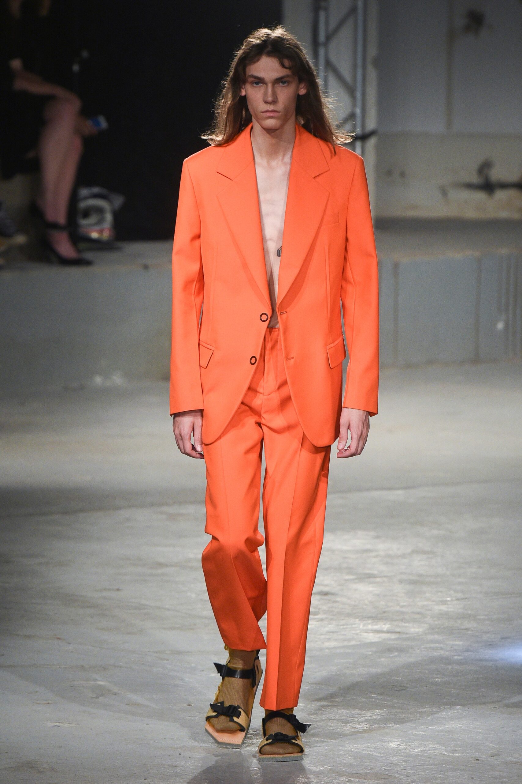 orange long-sleeve collared tailored buttoned suit