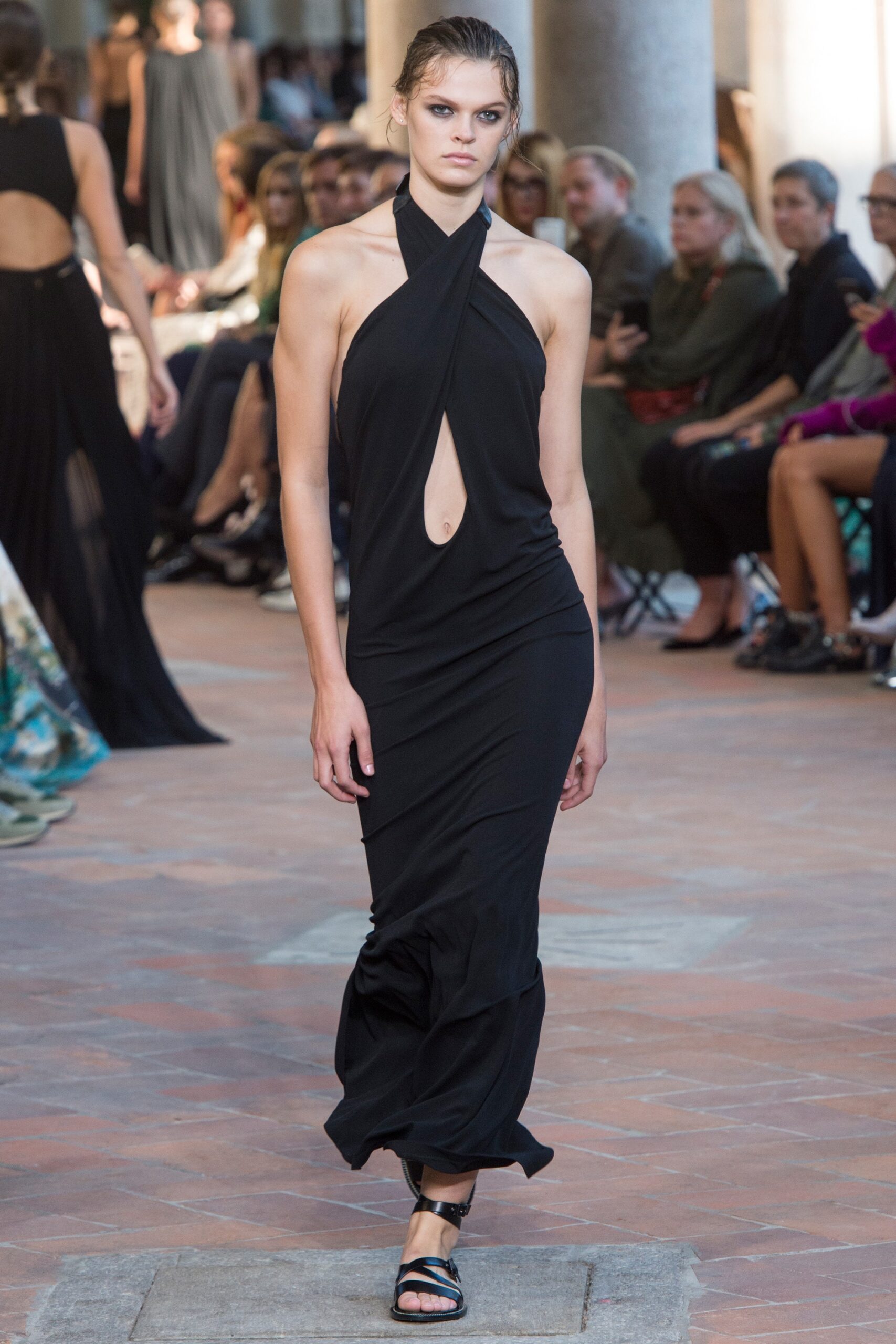black silk sleeveless dress