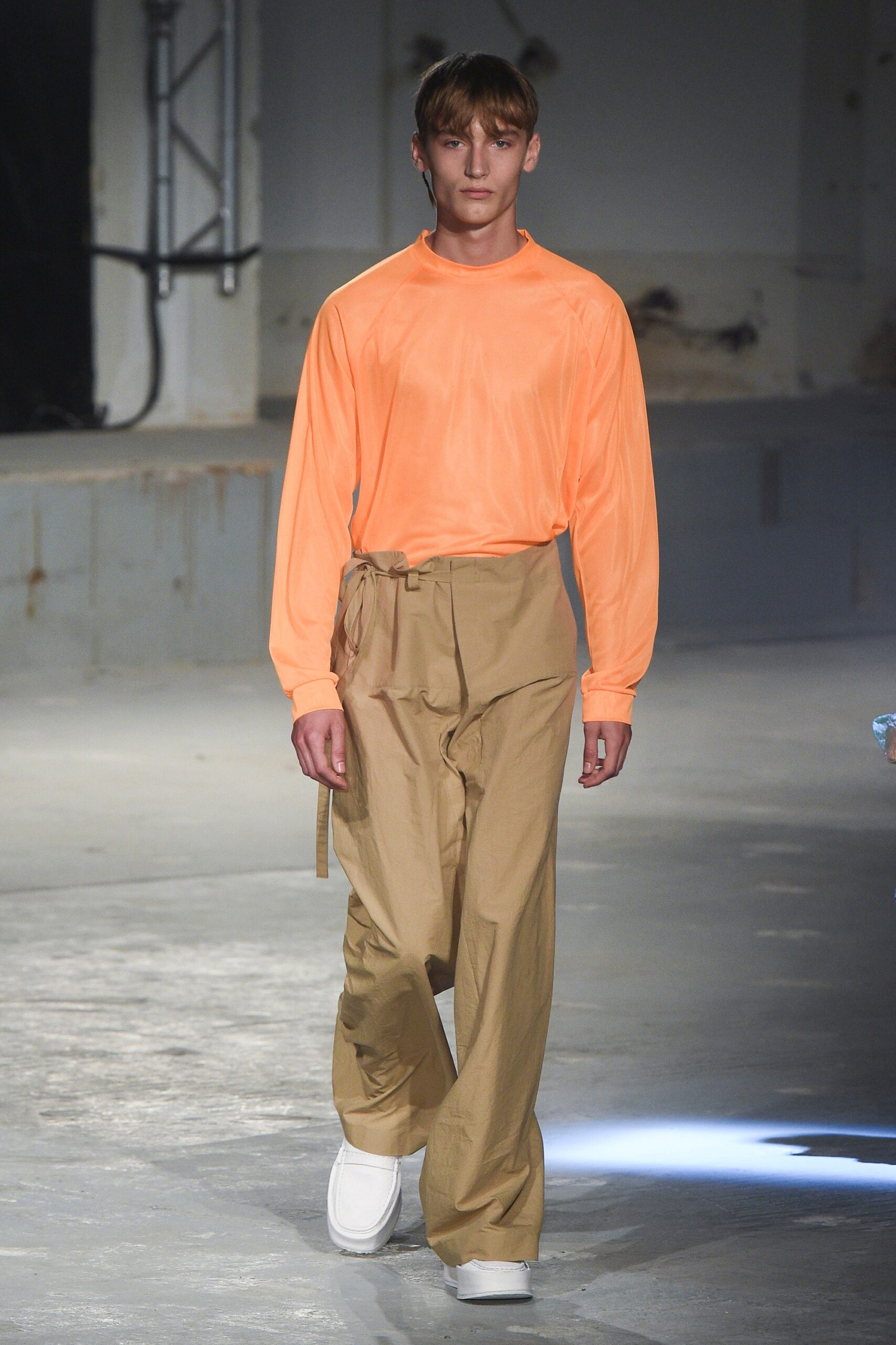 orange cotton long-sleeve collared relaxed top