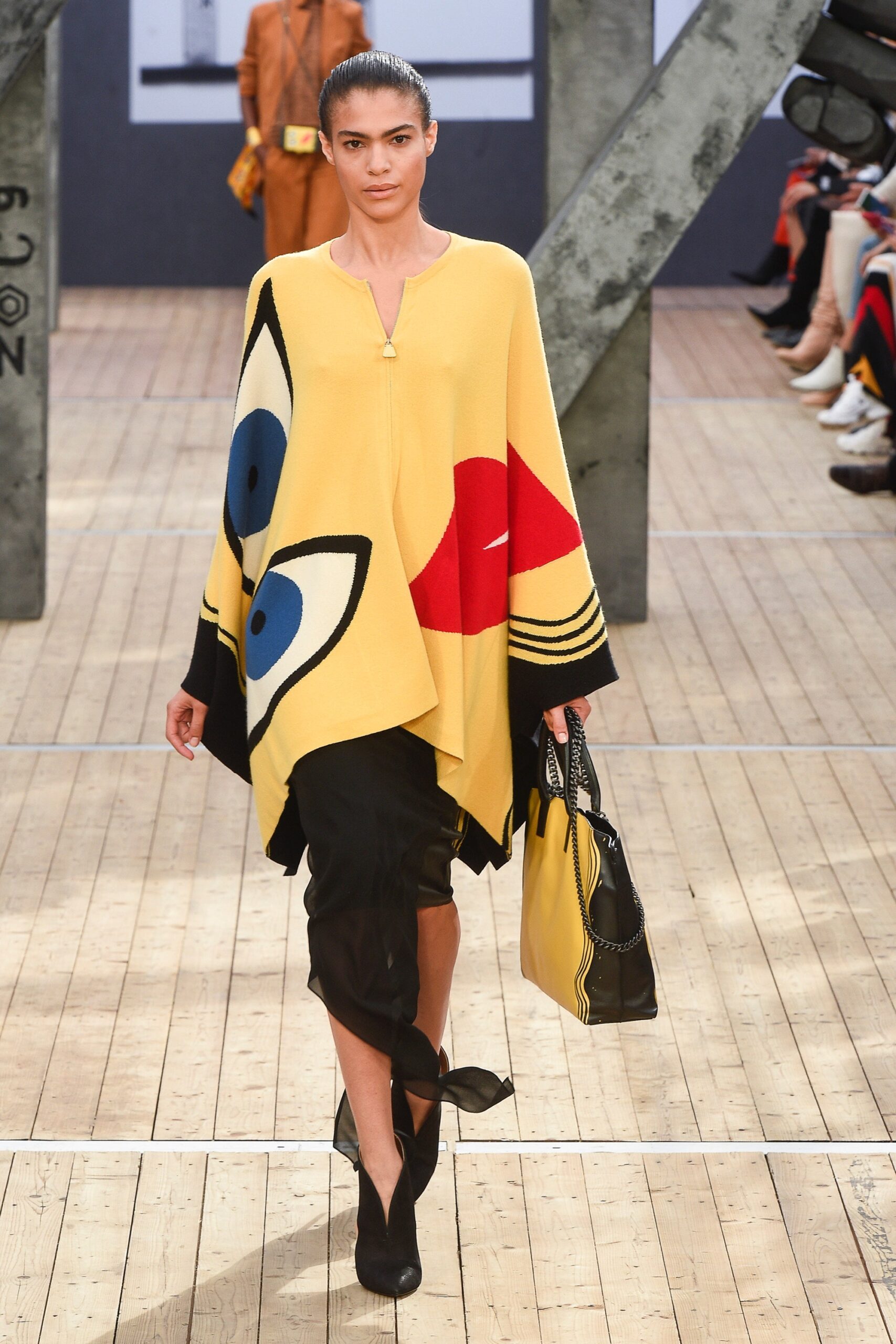 yellow sleeveless relaxed color-blocked poncho