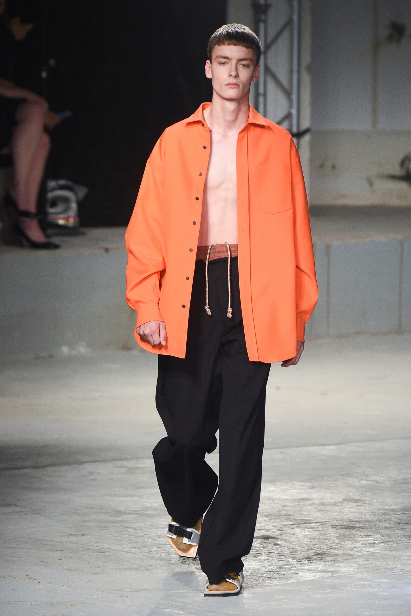 orange cotton long-sleeve collared relaxed shirt