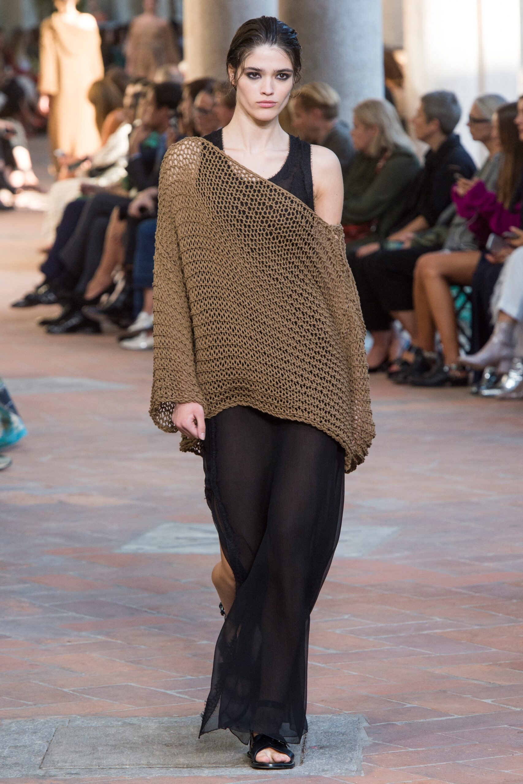 brown cotton sleeveless off-shoulder relaxed top