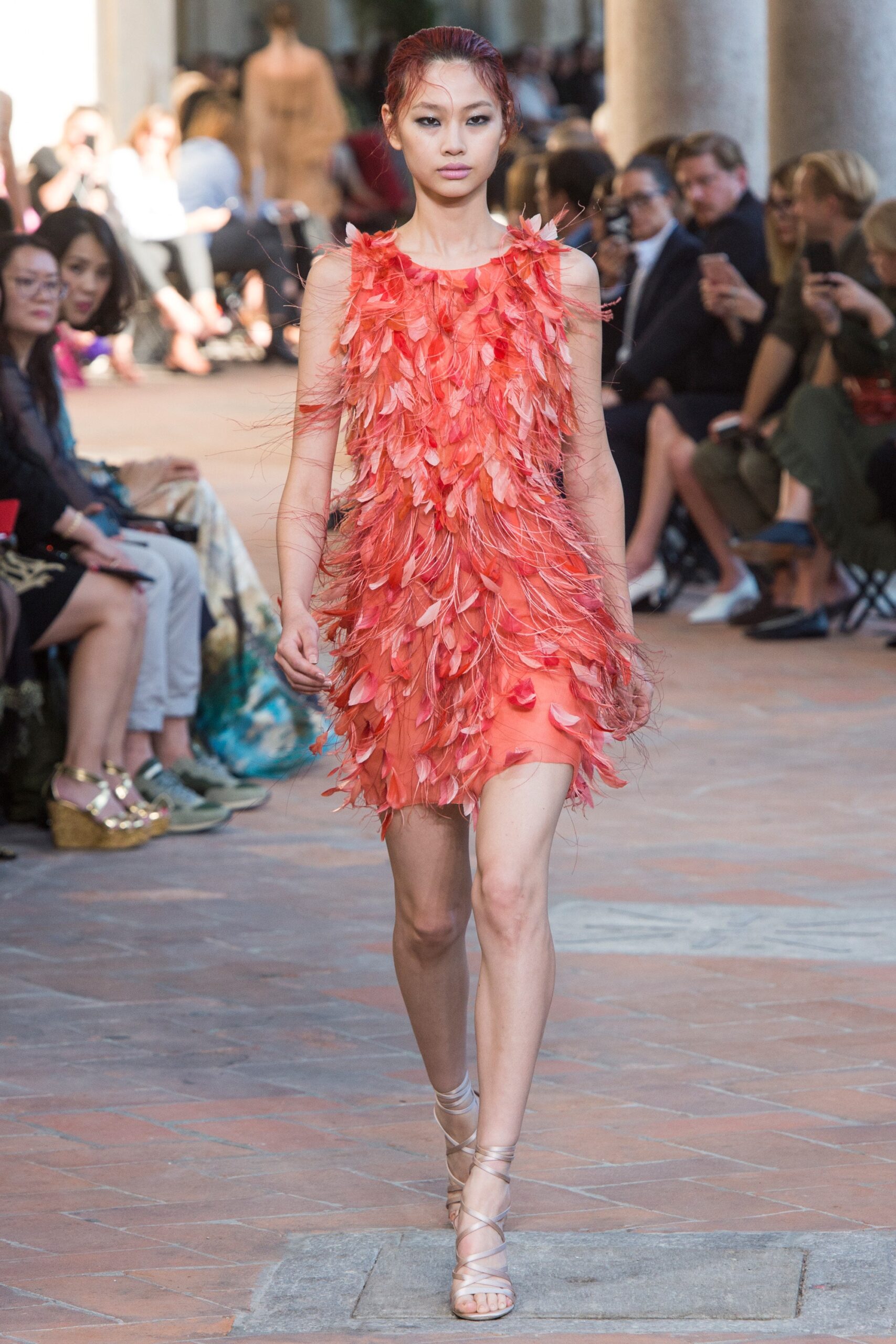 fringed orange silk mini dress