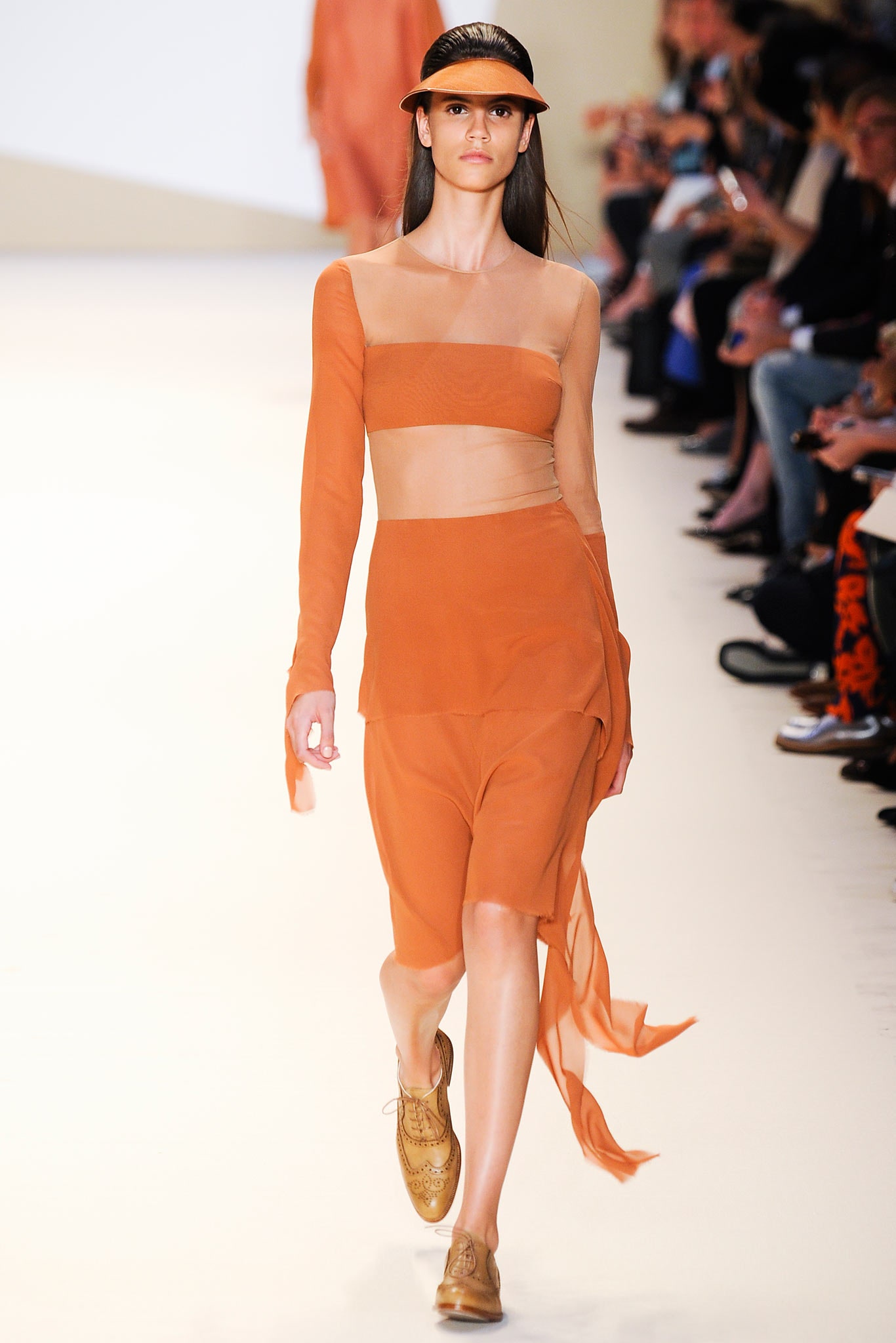 orange silk crop-top and skirt