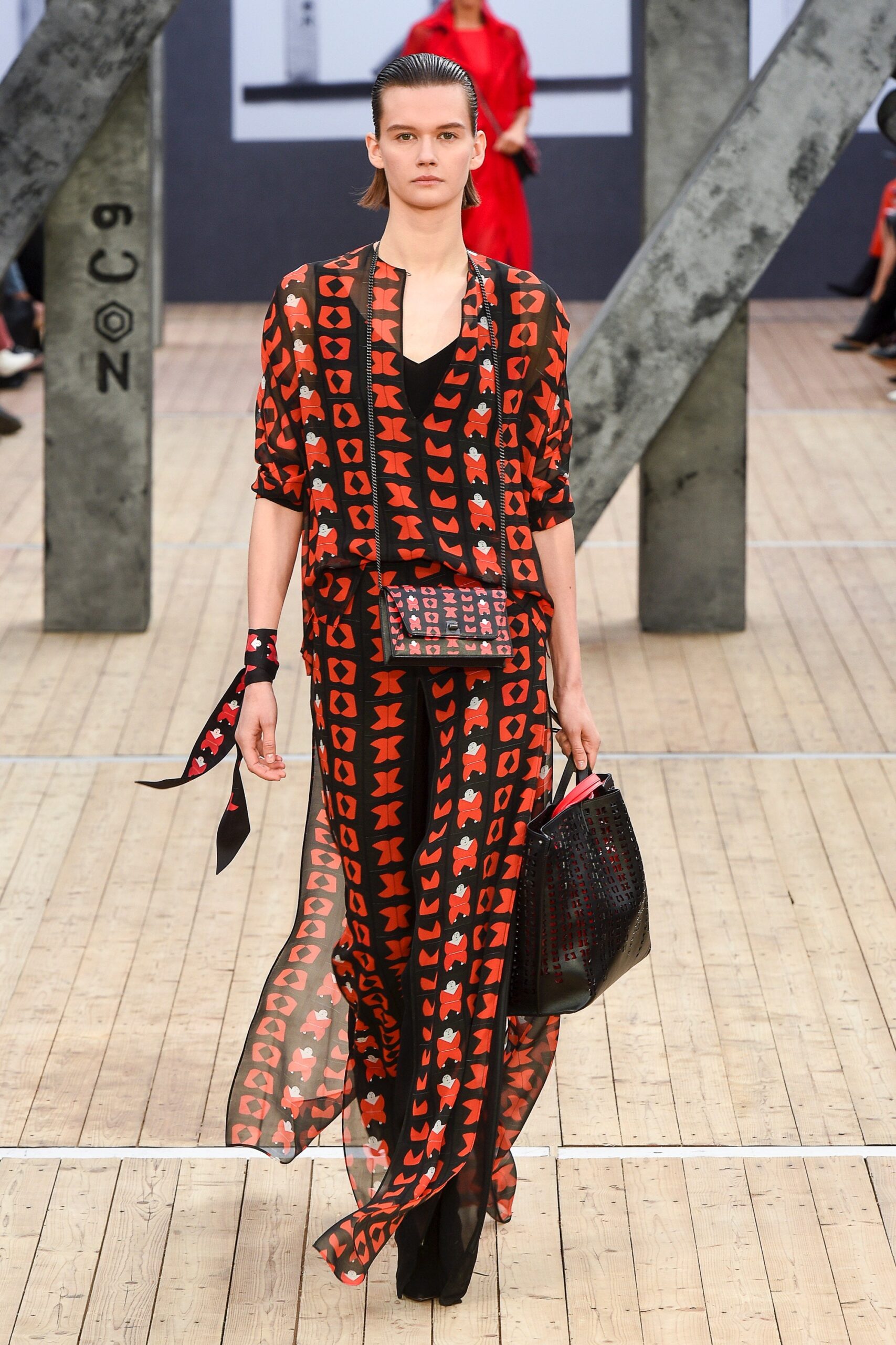 red and black printed maxi dress