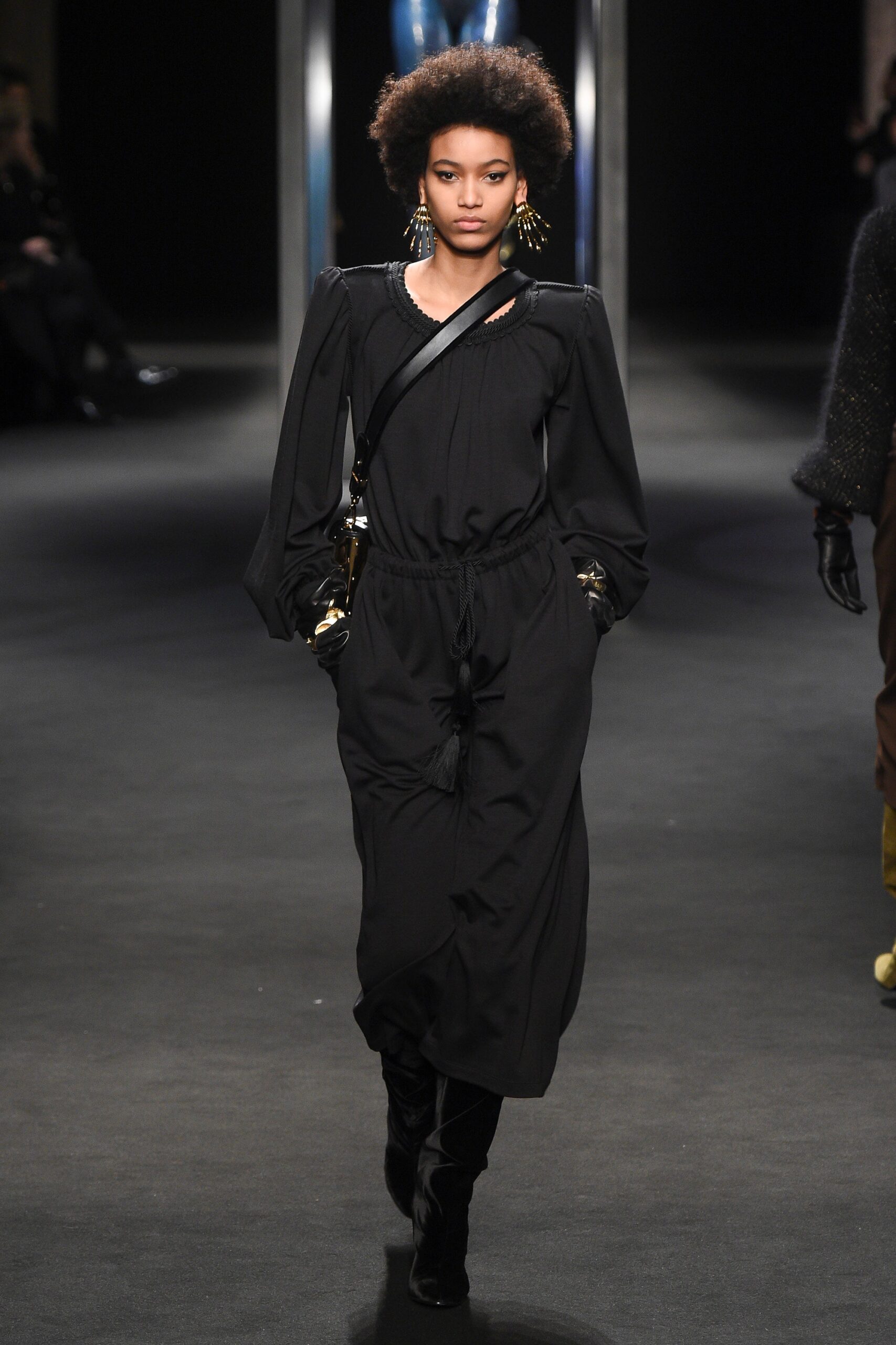 black silk long-sleeve dress