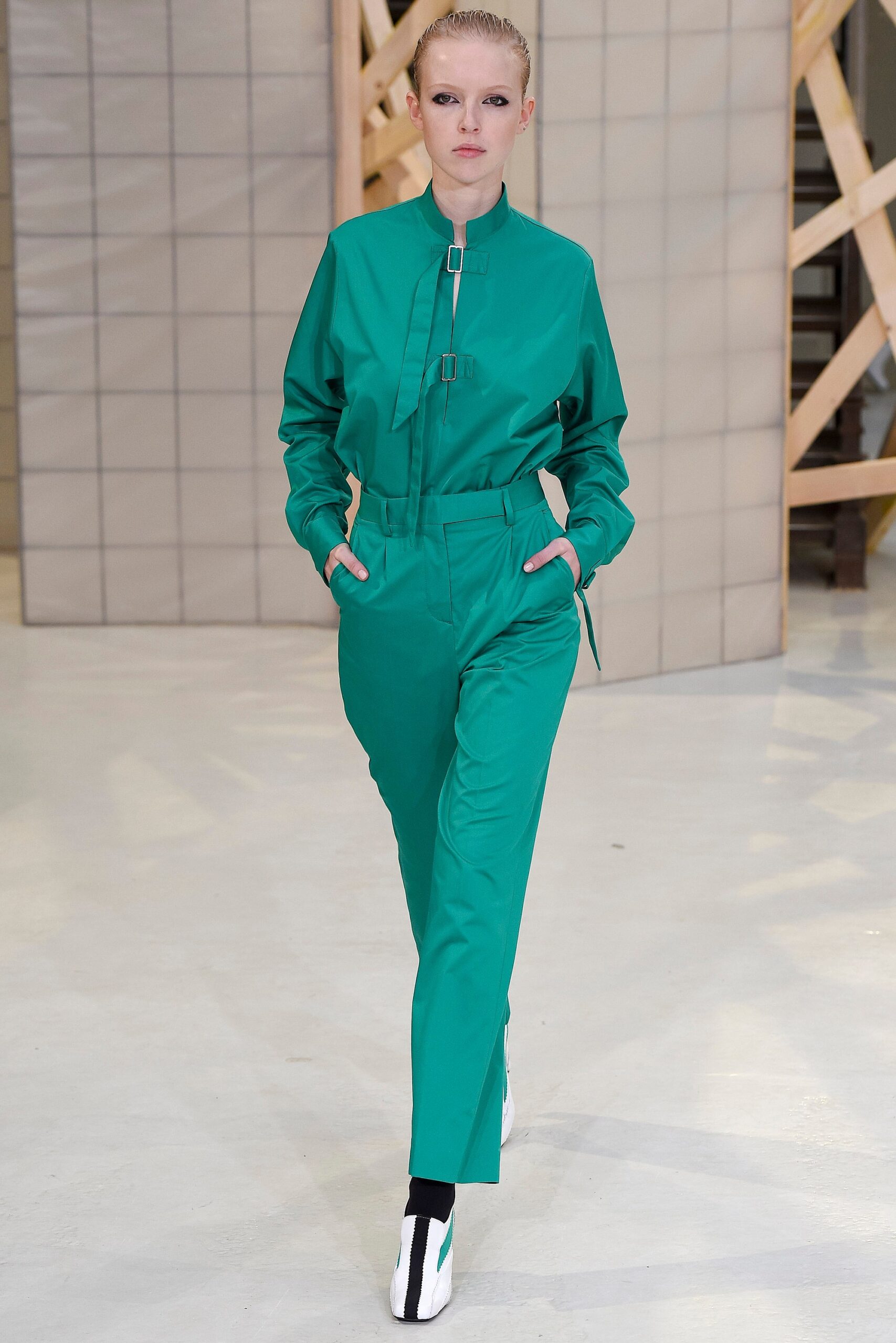 green fitted jumpsuit