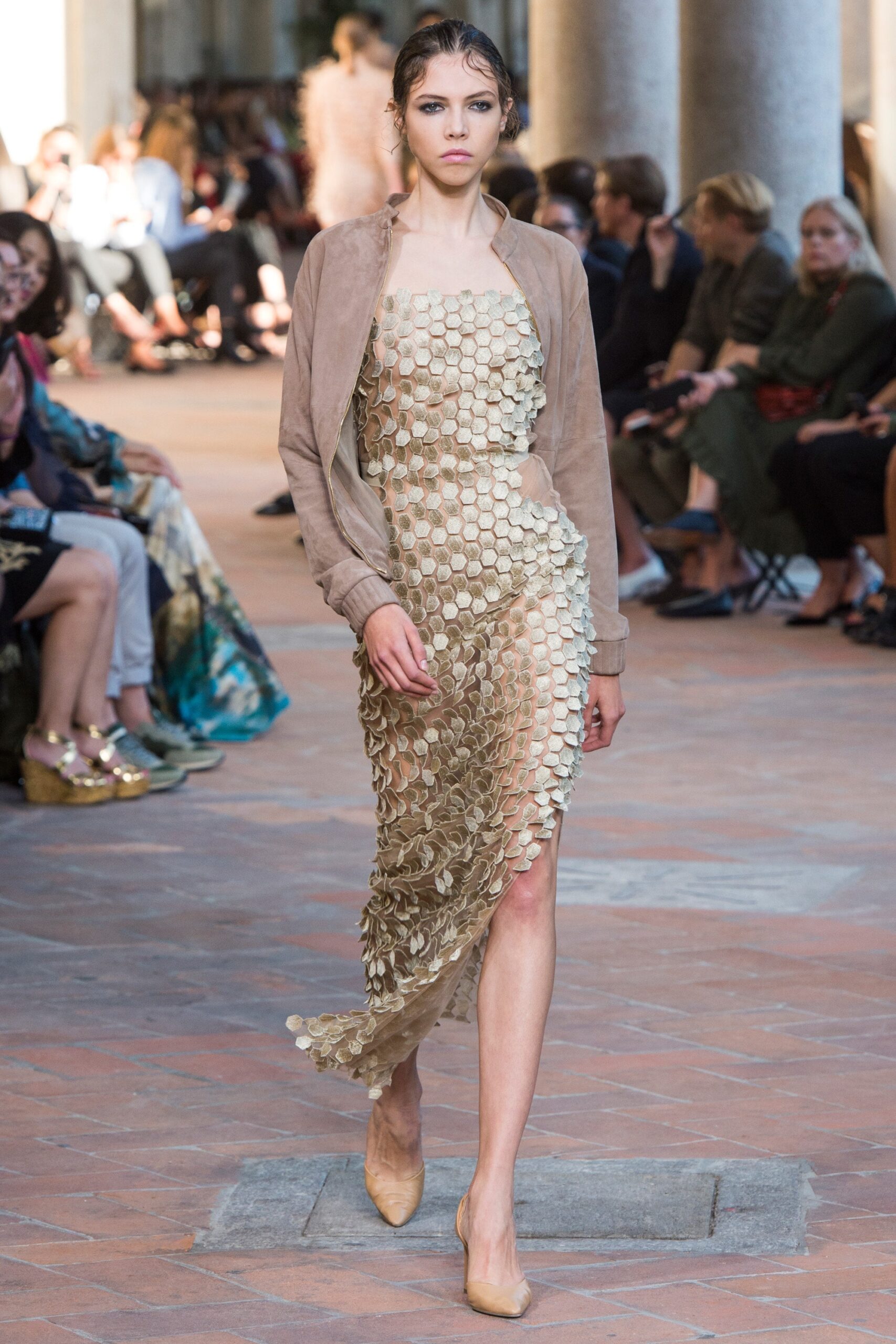 beige suede long-sleeve collared relaxed jacket