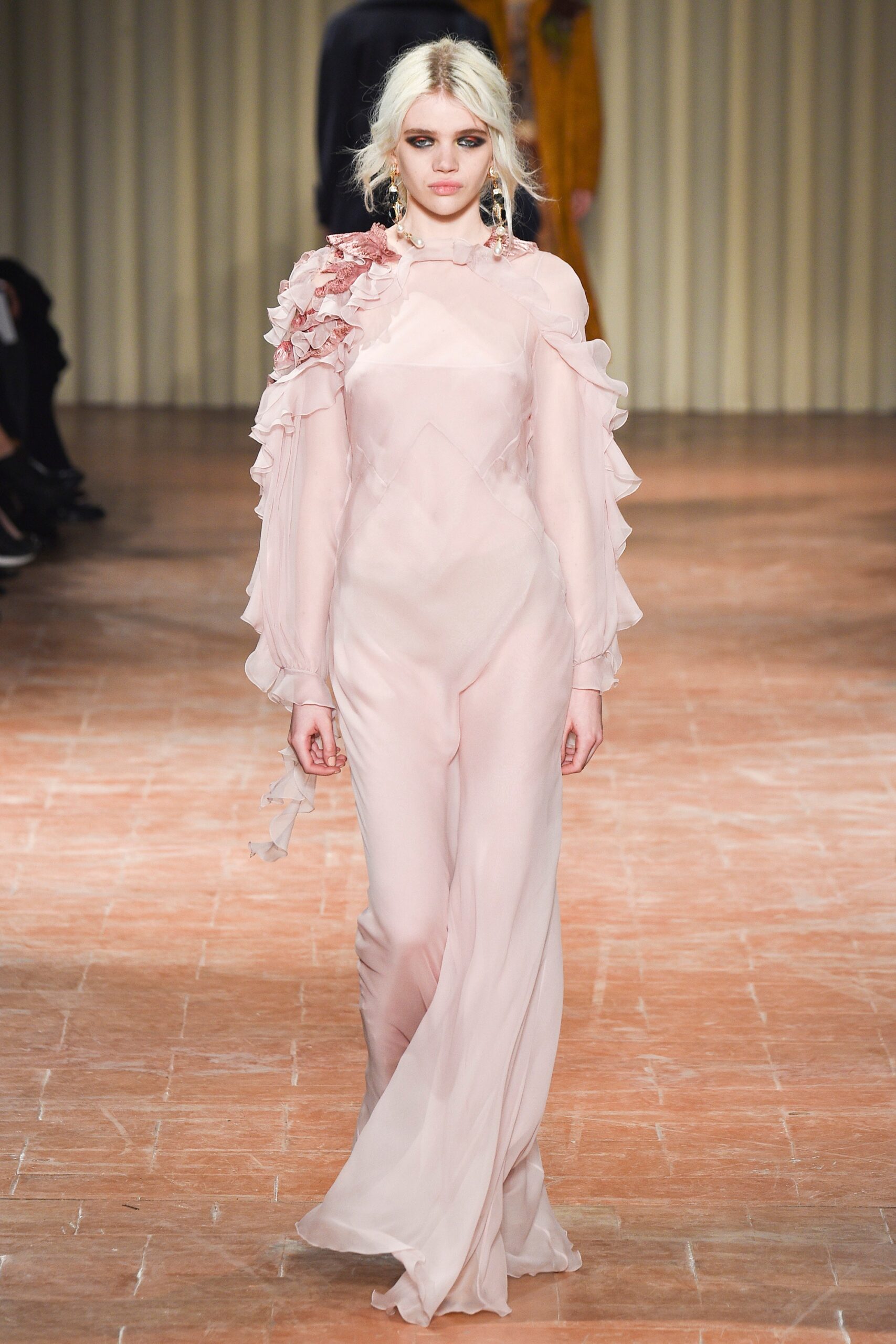 pink silk fitted gown