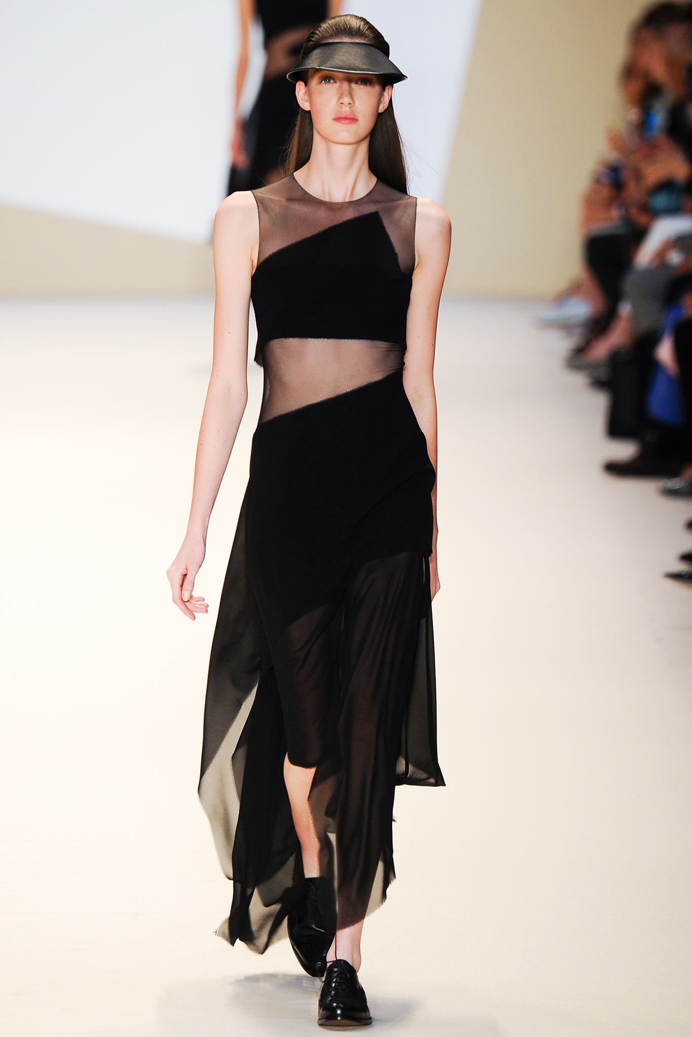 black sheer draped midi dress