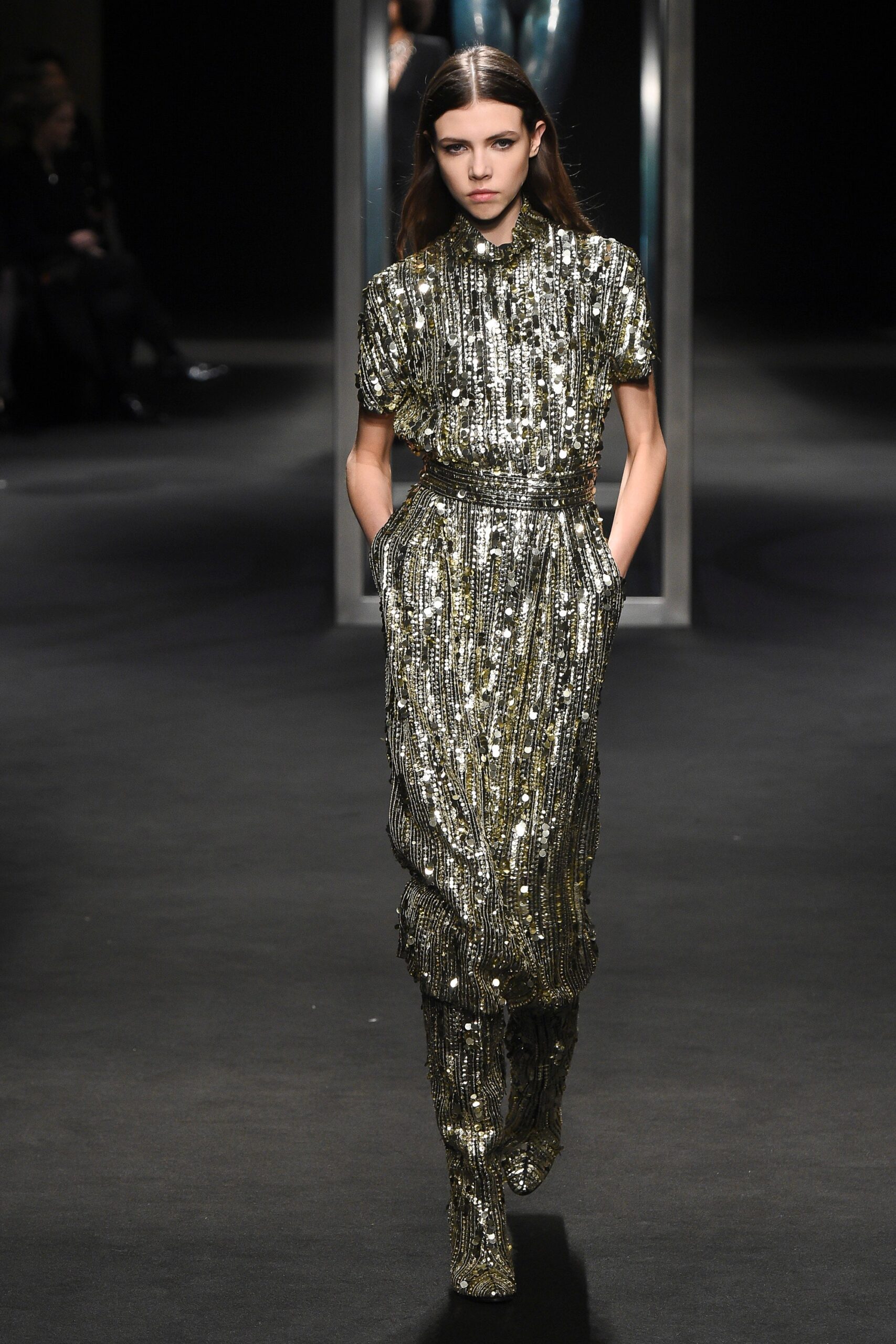 gold sequin fitted shiny boots
