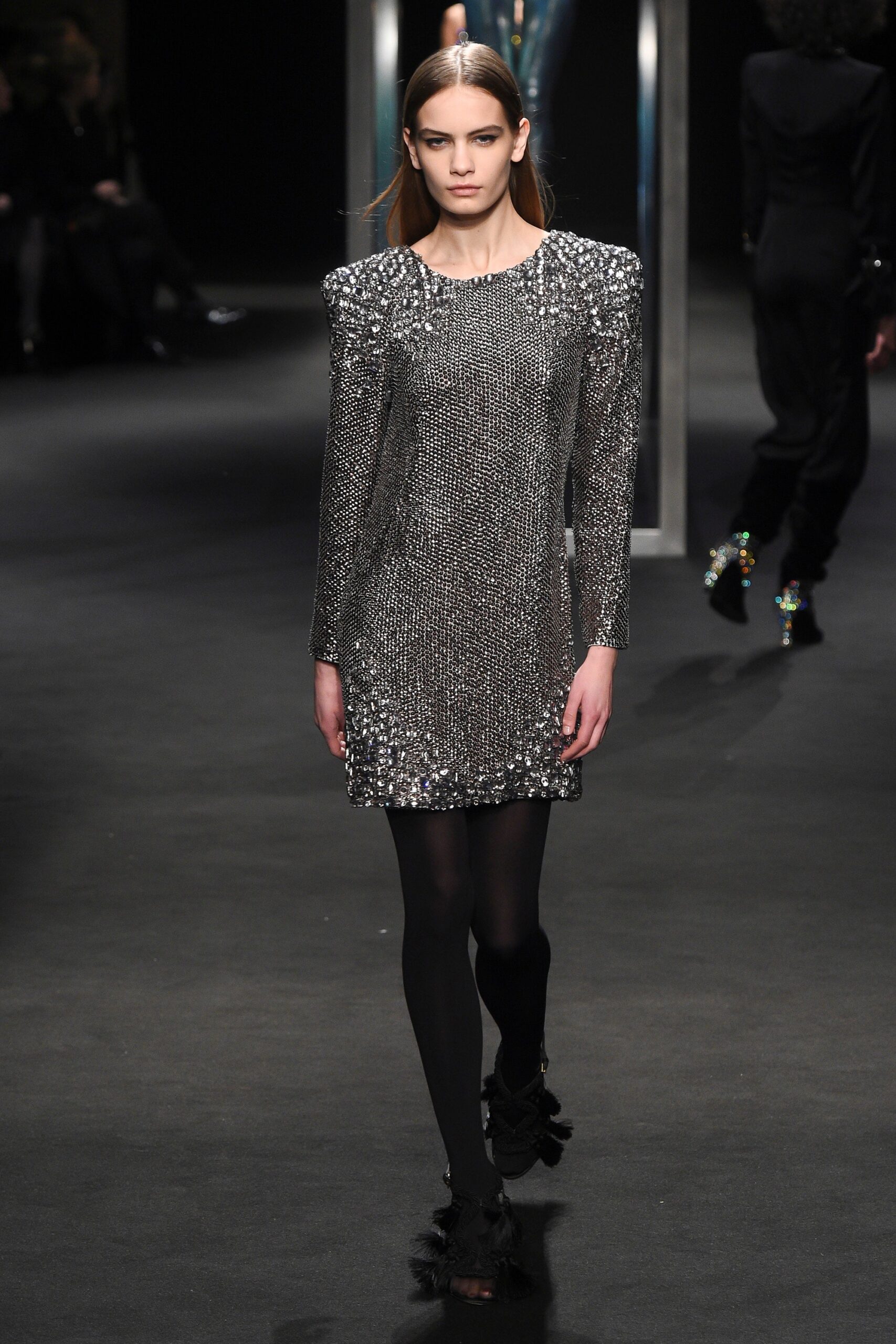 silver metallic embellished mini dress