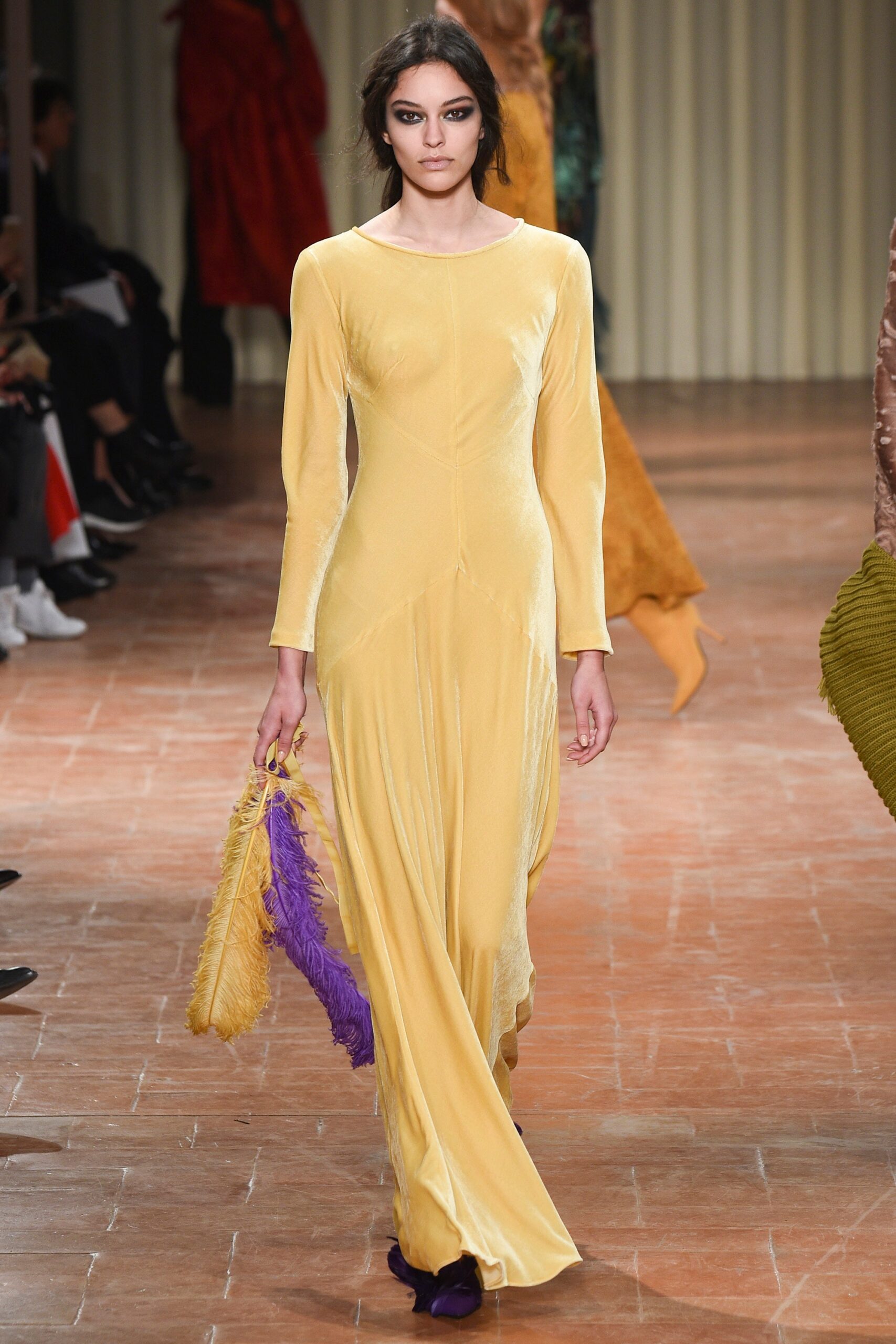fitted yellow silk gown