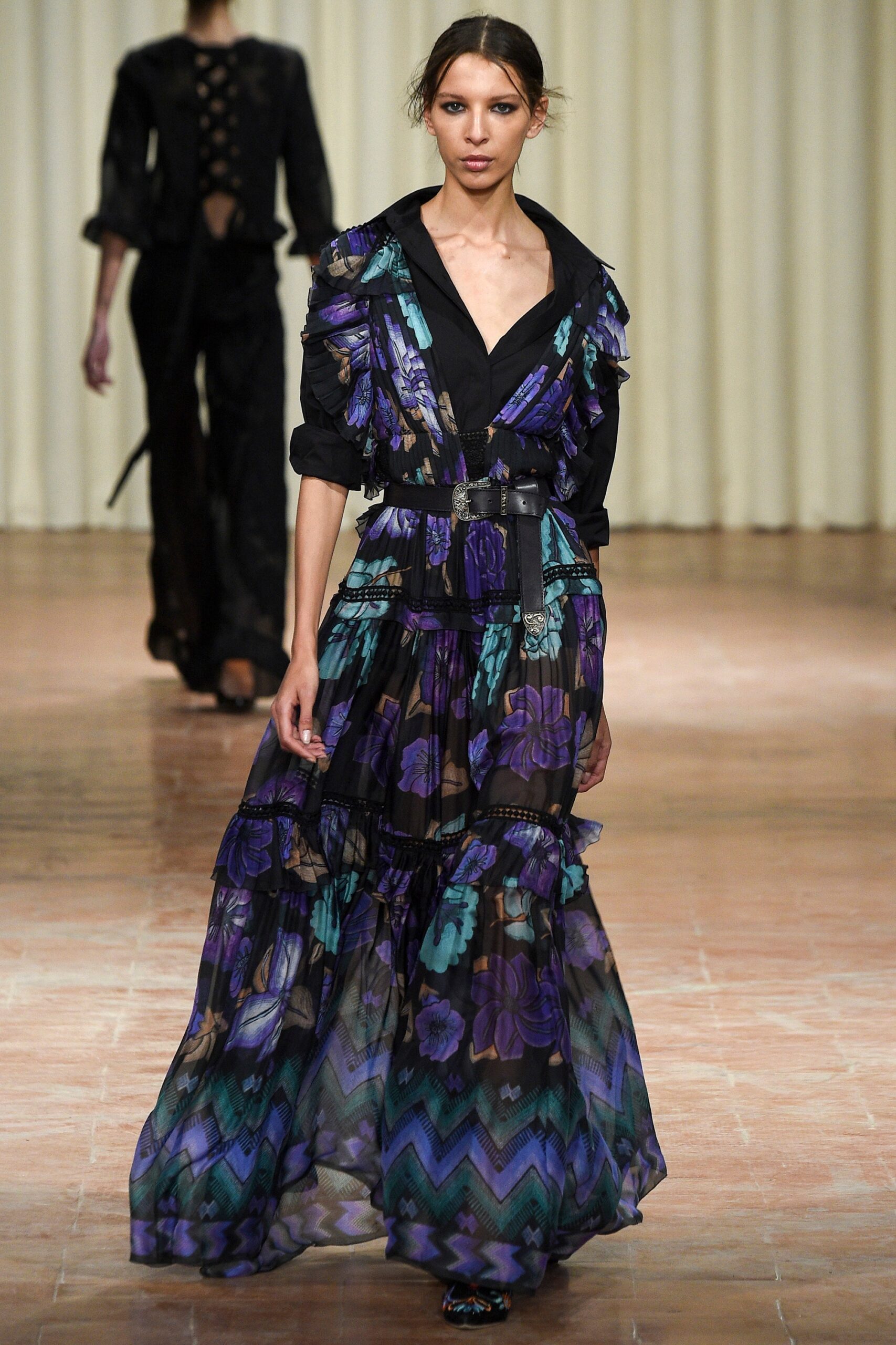 purple silk long-sleeve maxi dress
