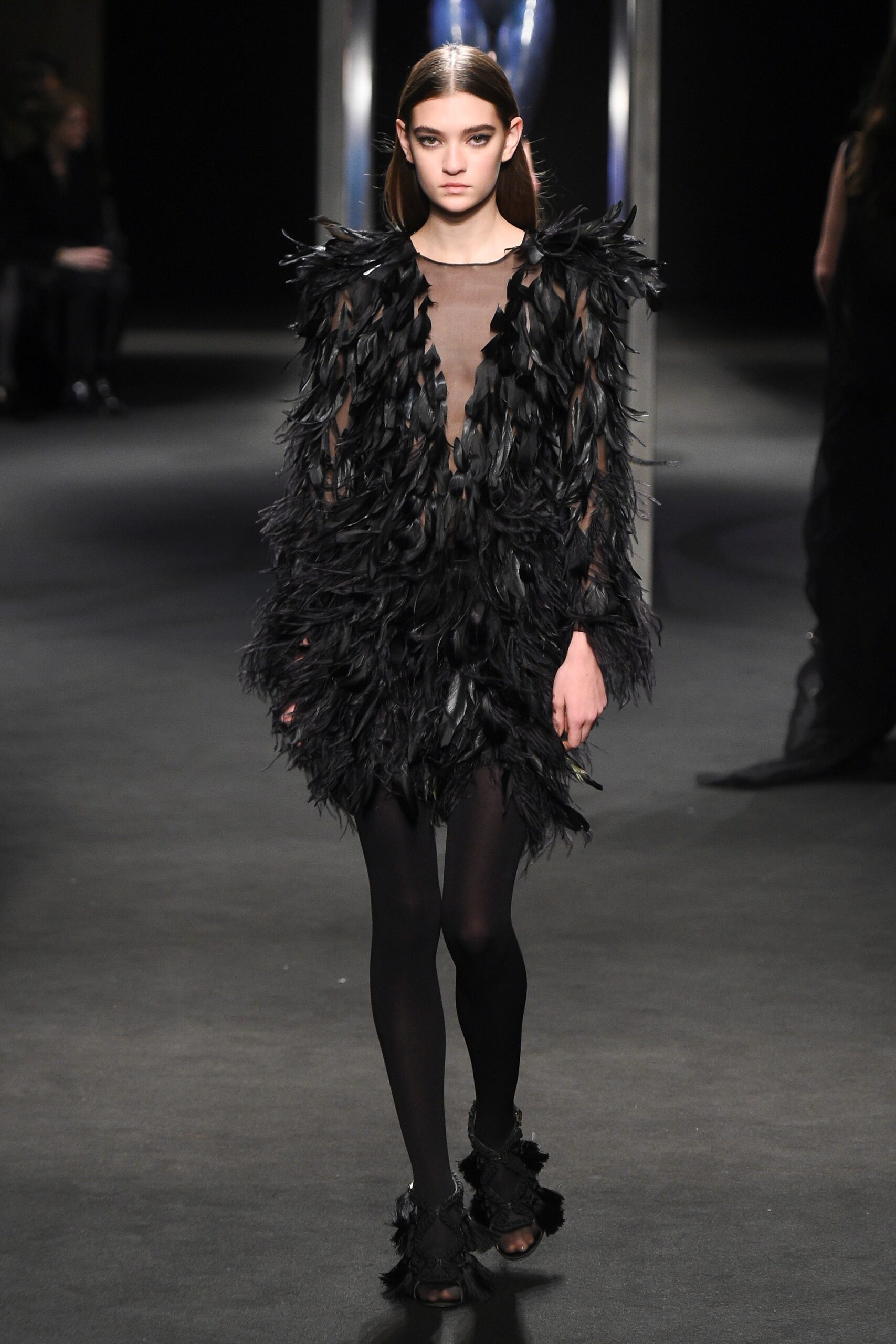 black feathered mini dress