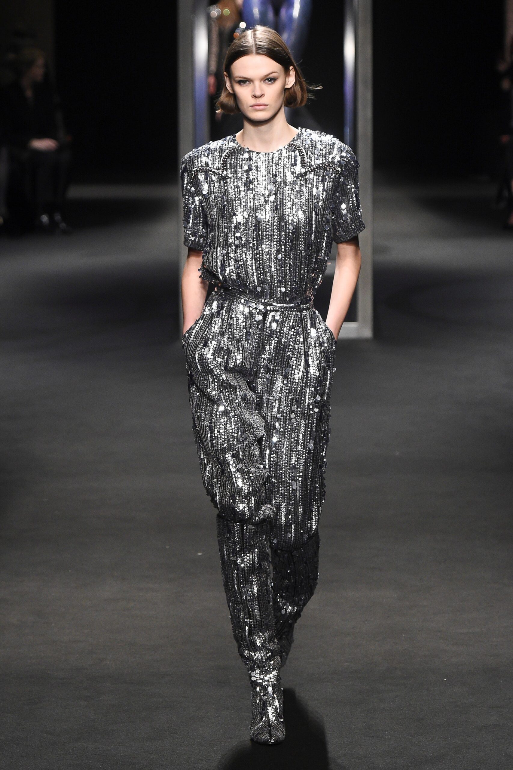 silver sequin fitted jumpsuit