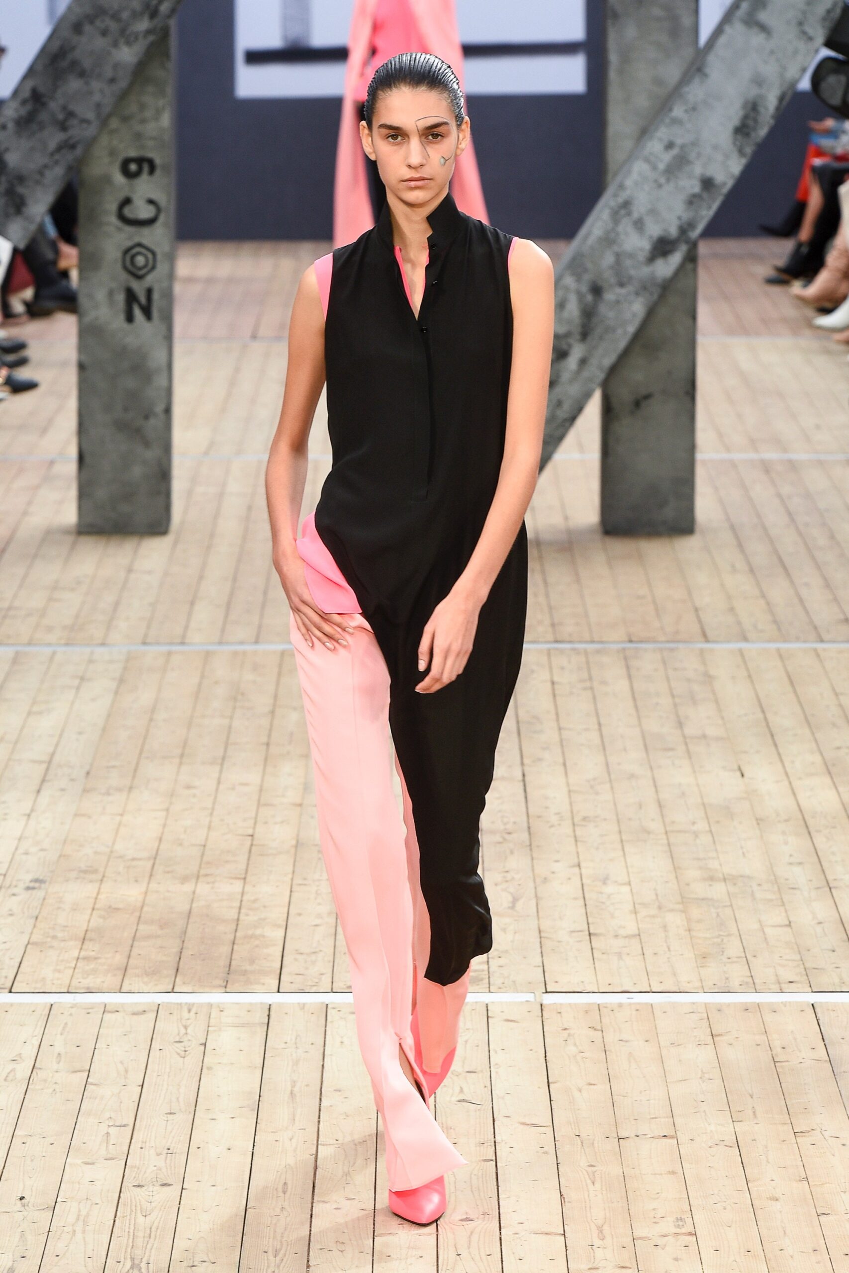 black and pink color-blocked jumpsuit