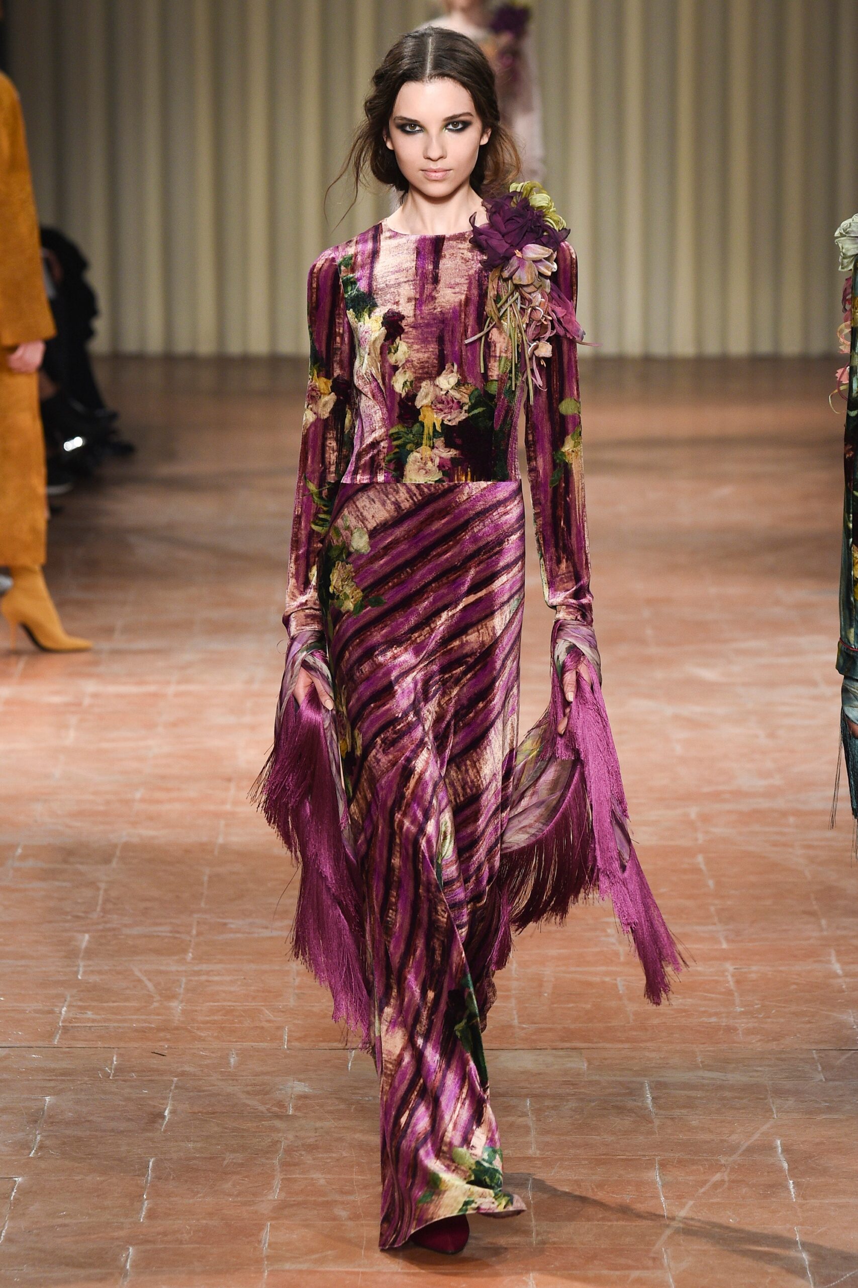 purple silk fitted gown