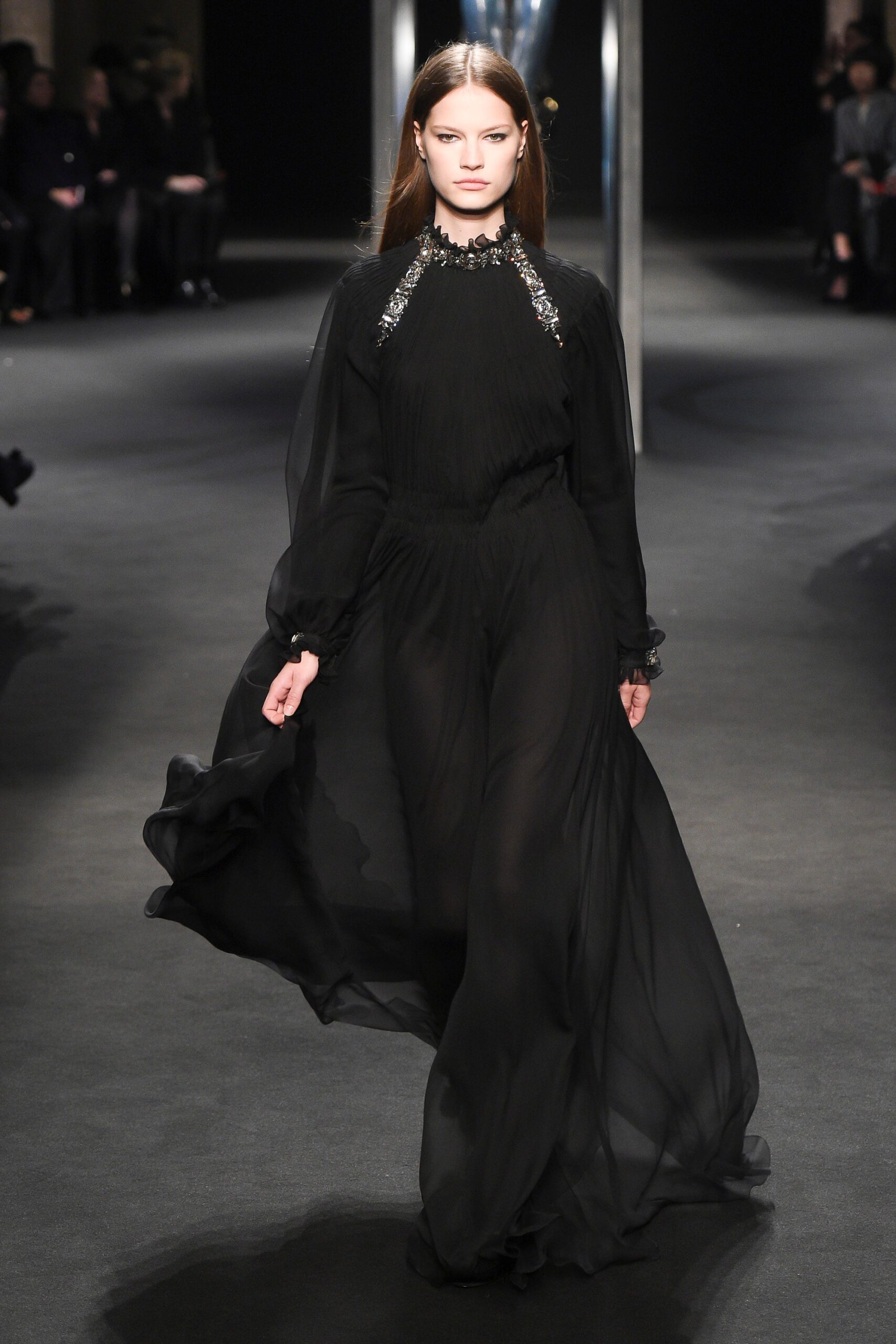 black silk long-sleeve gown