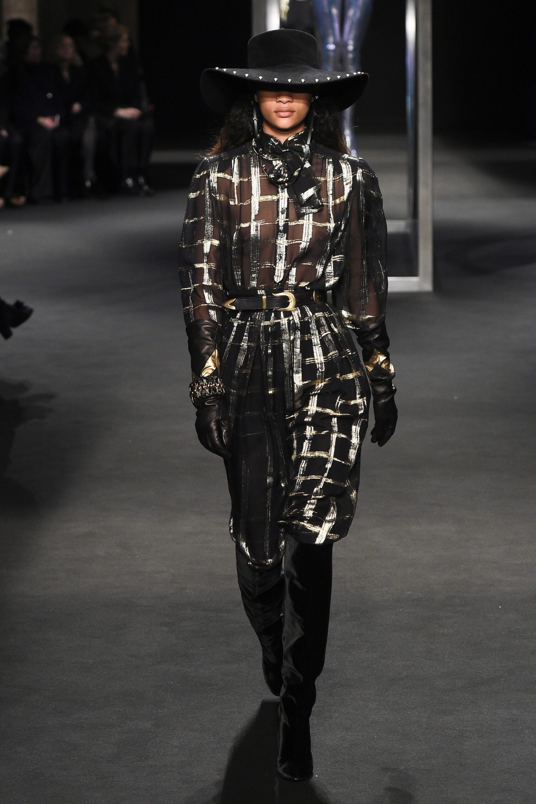 black and white checked midi dress