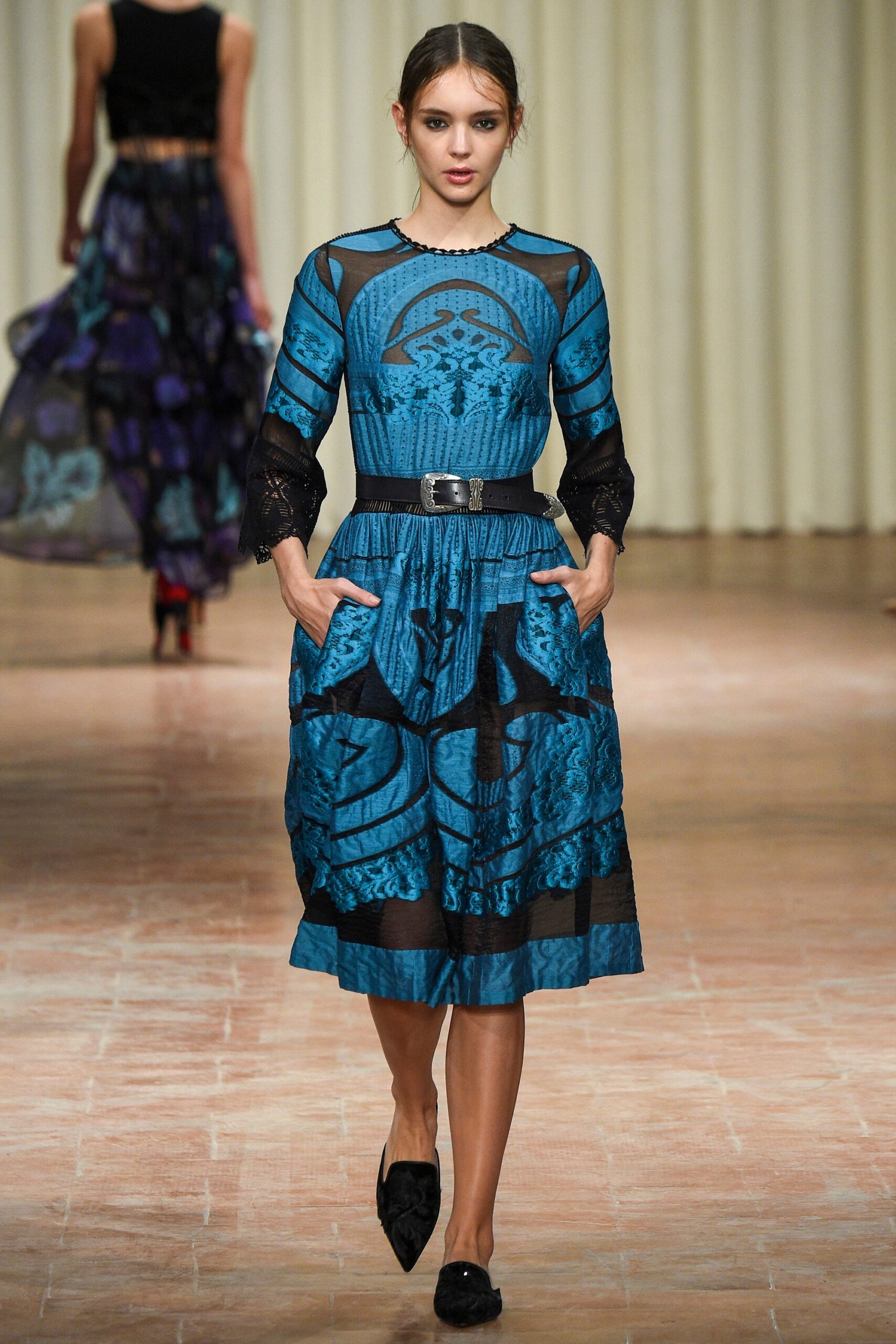 blue silk midi dress