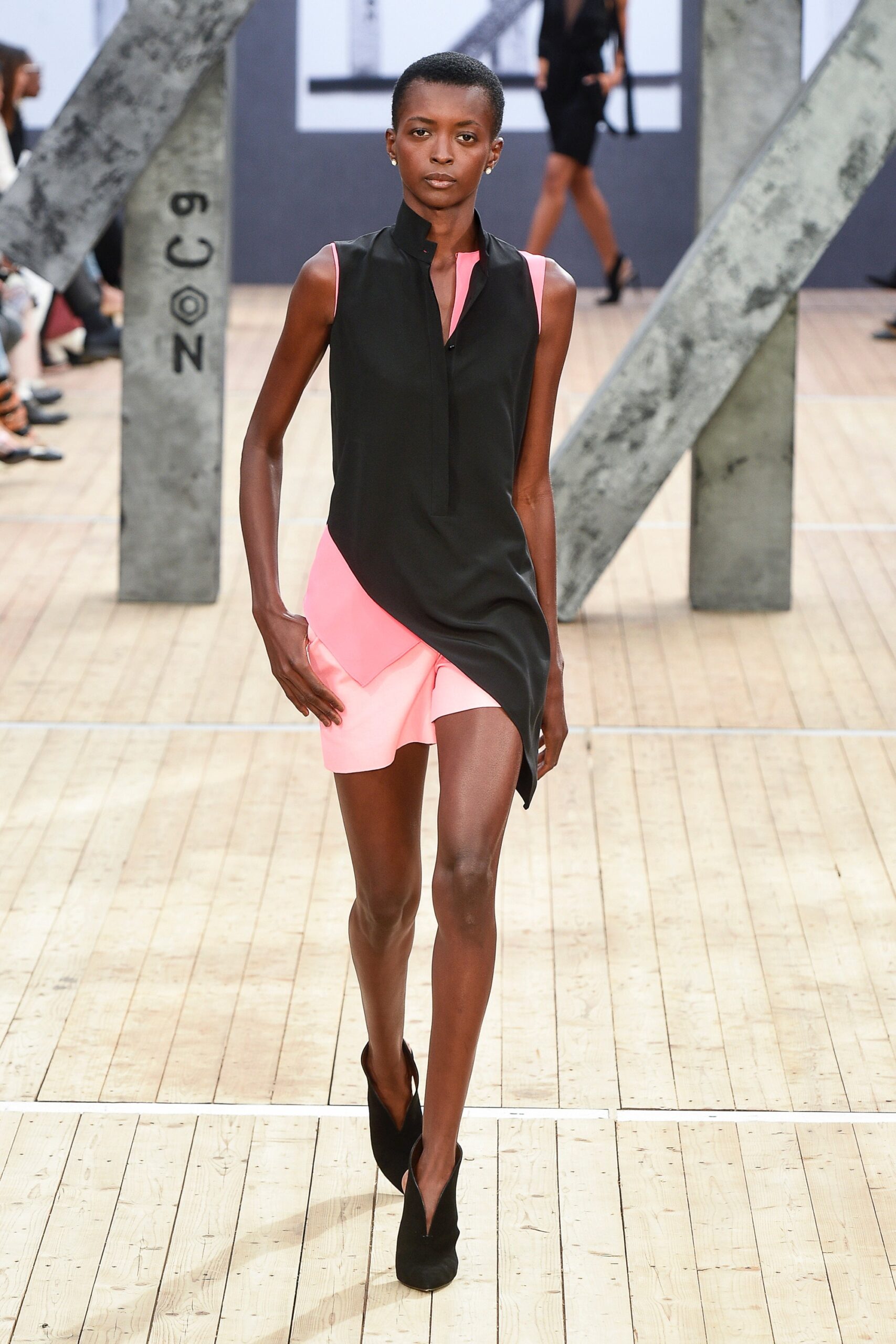 black and pink asymmetric dress
