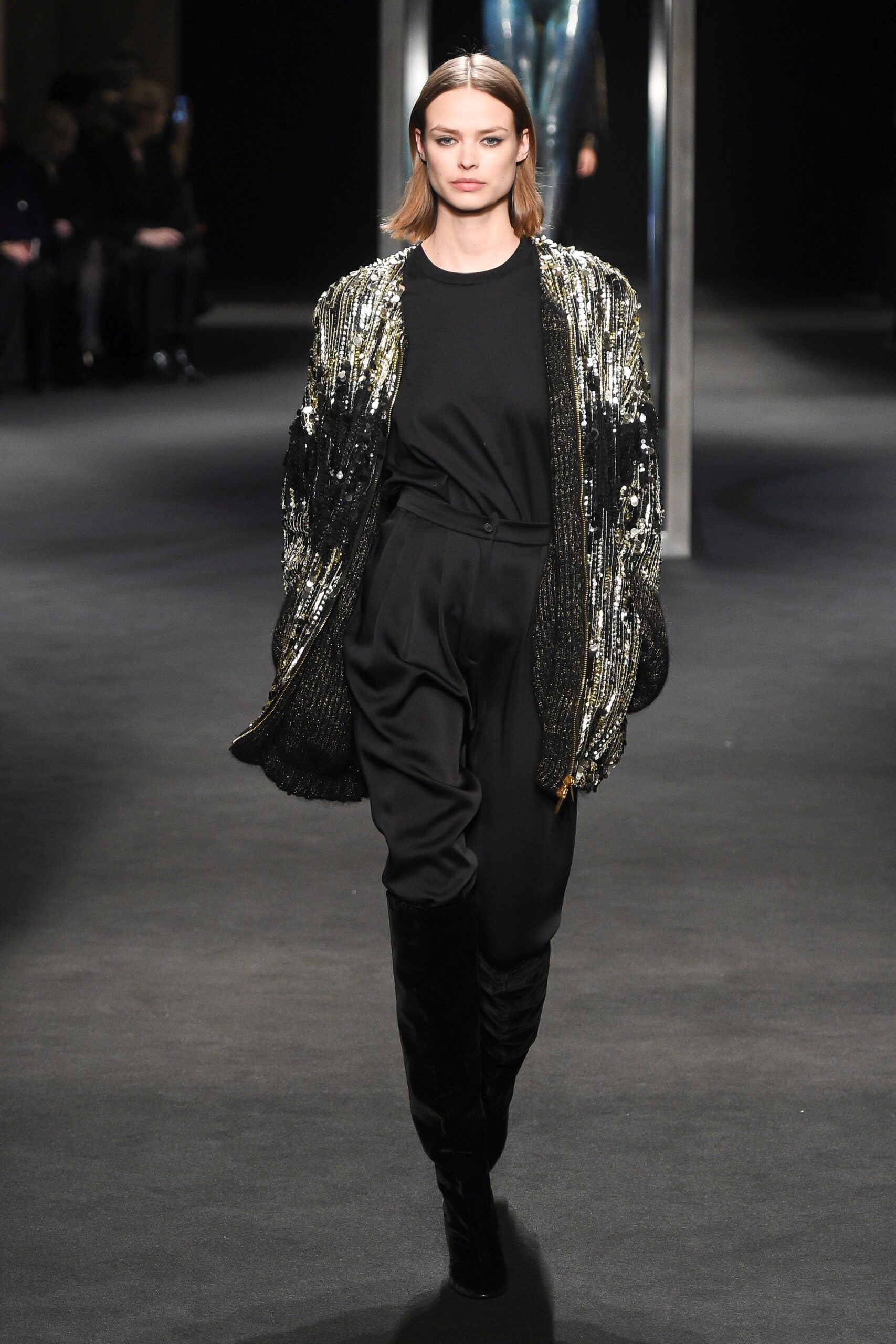 black silk long-sleeve oversized sequined shiny jacket