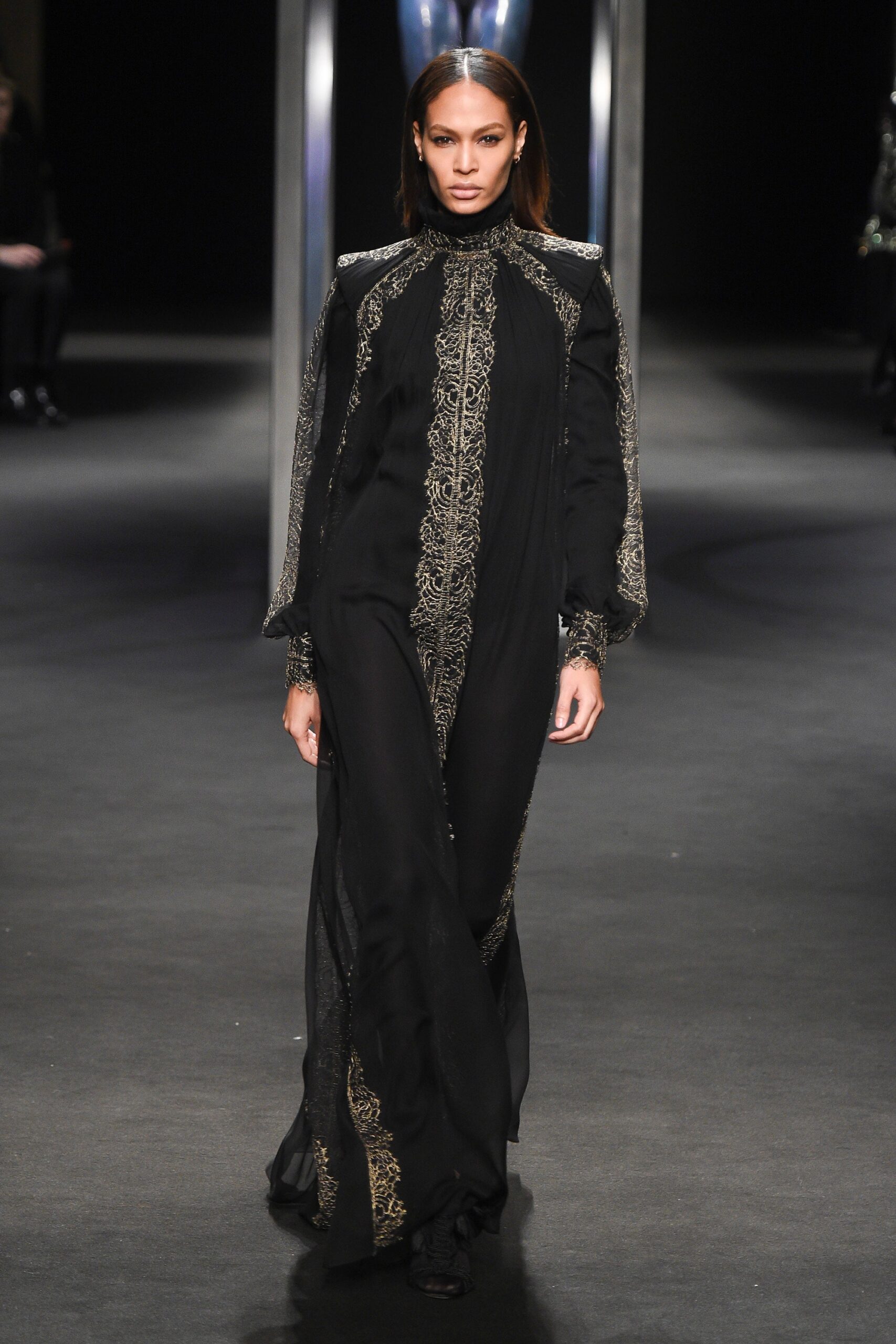 black silk embroidered gown