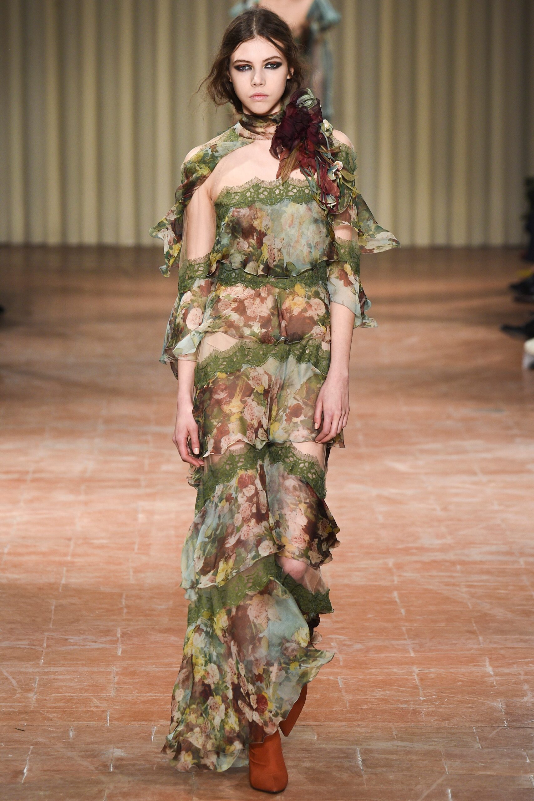 floral green chiffon gown