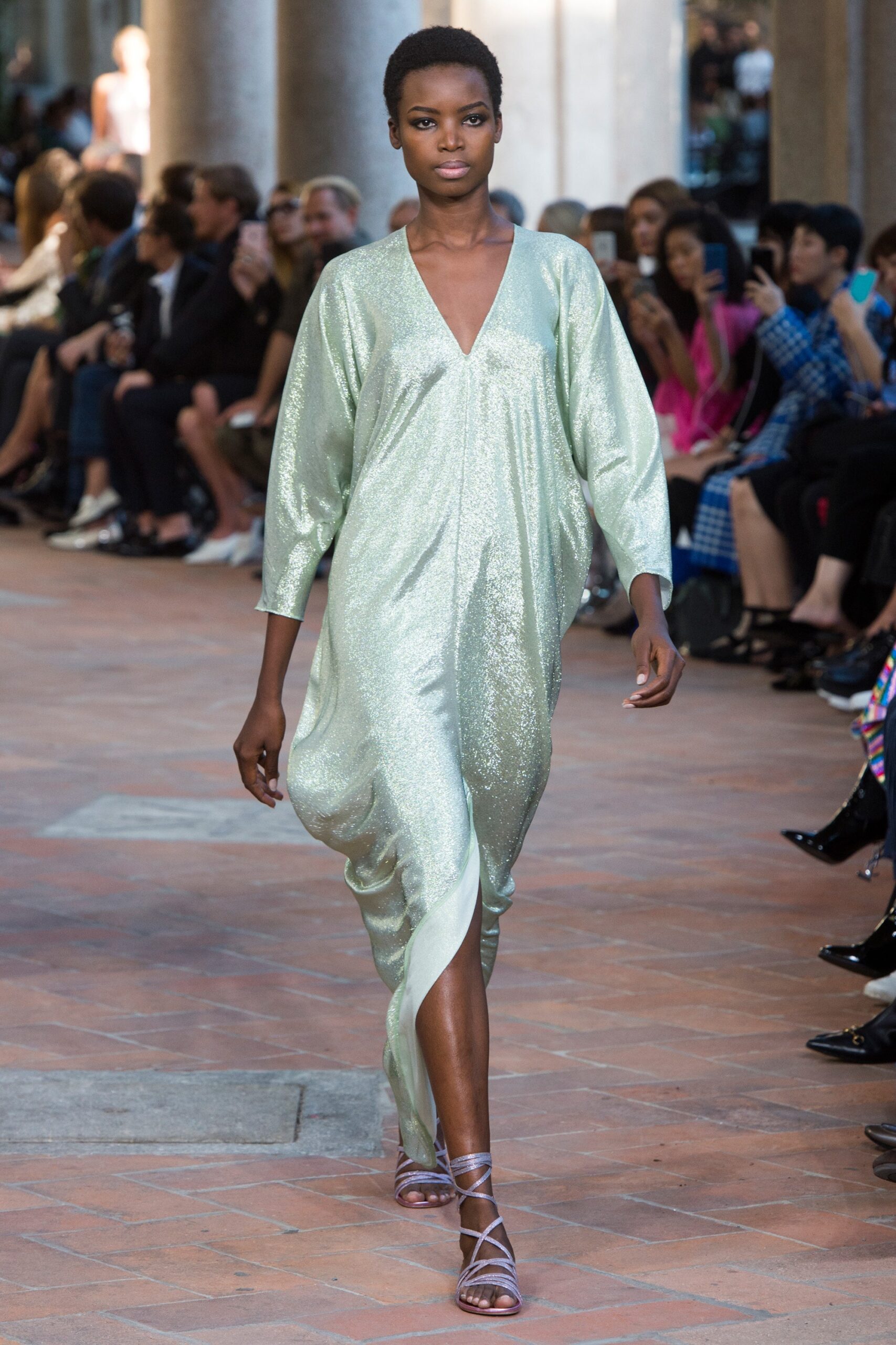 green silk relaxed dress