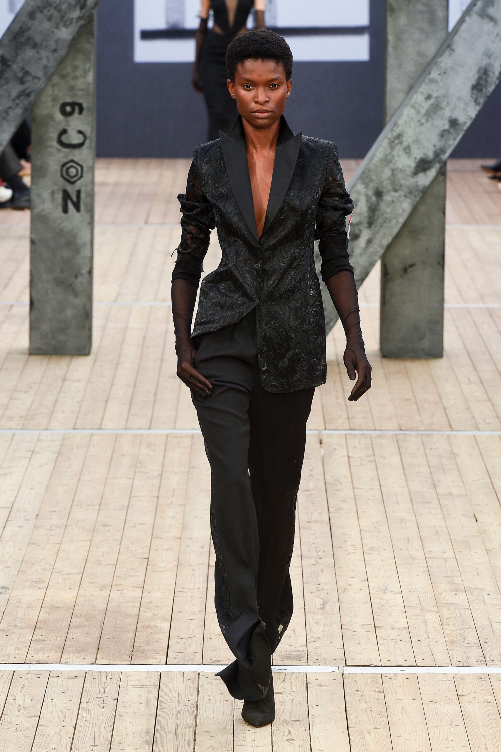 black silk fitted straight-leg pants