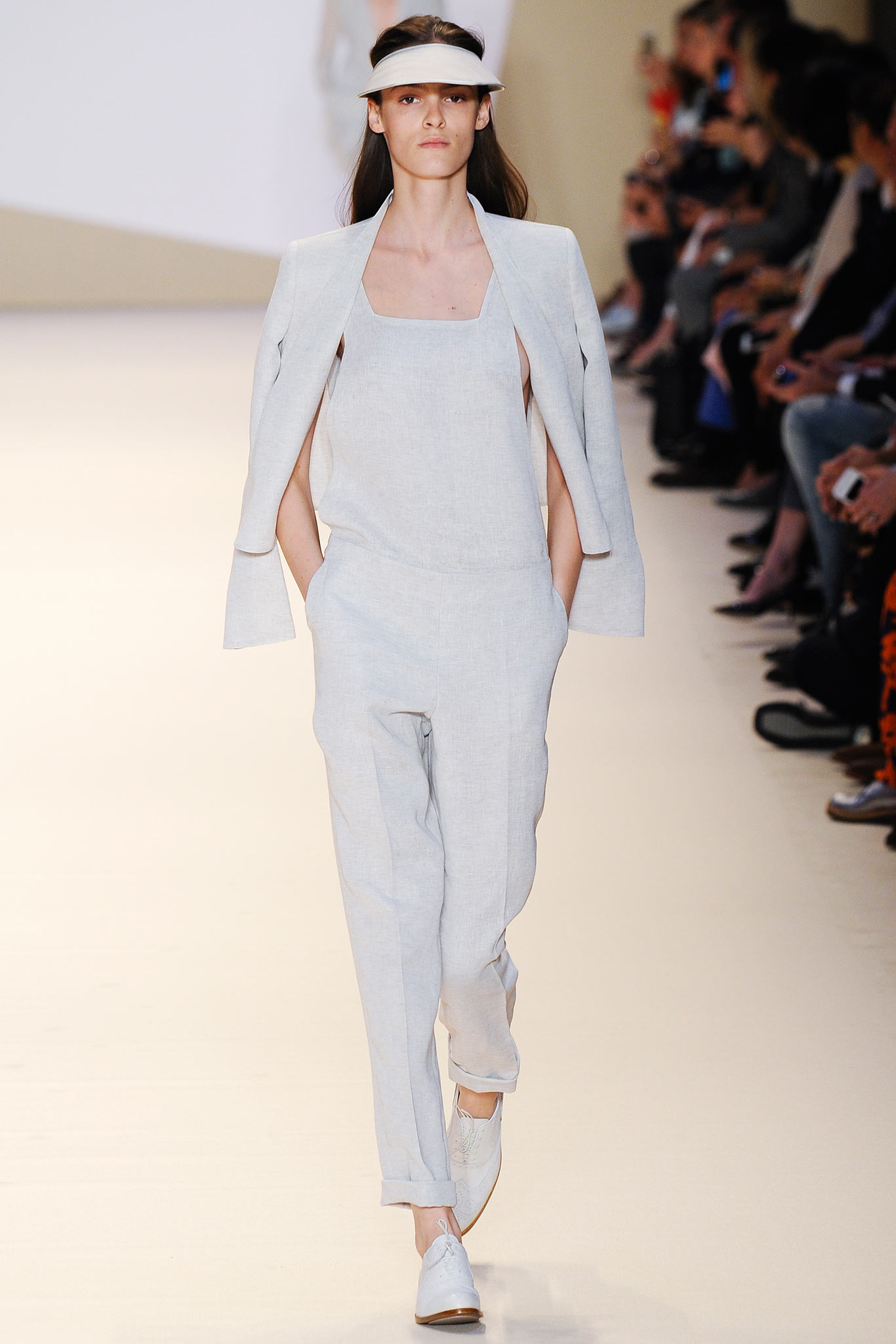 white cotton jumpsuit with blazer