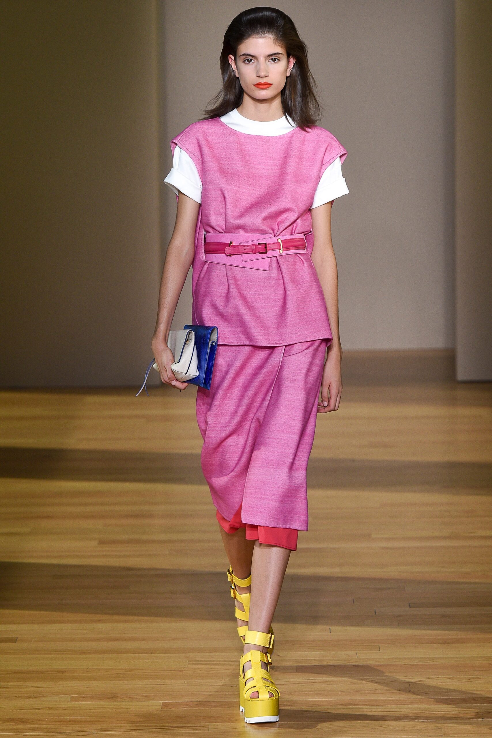 pink fitted top and skirt