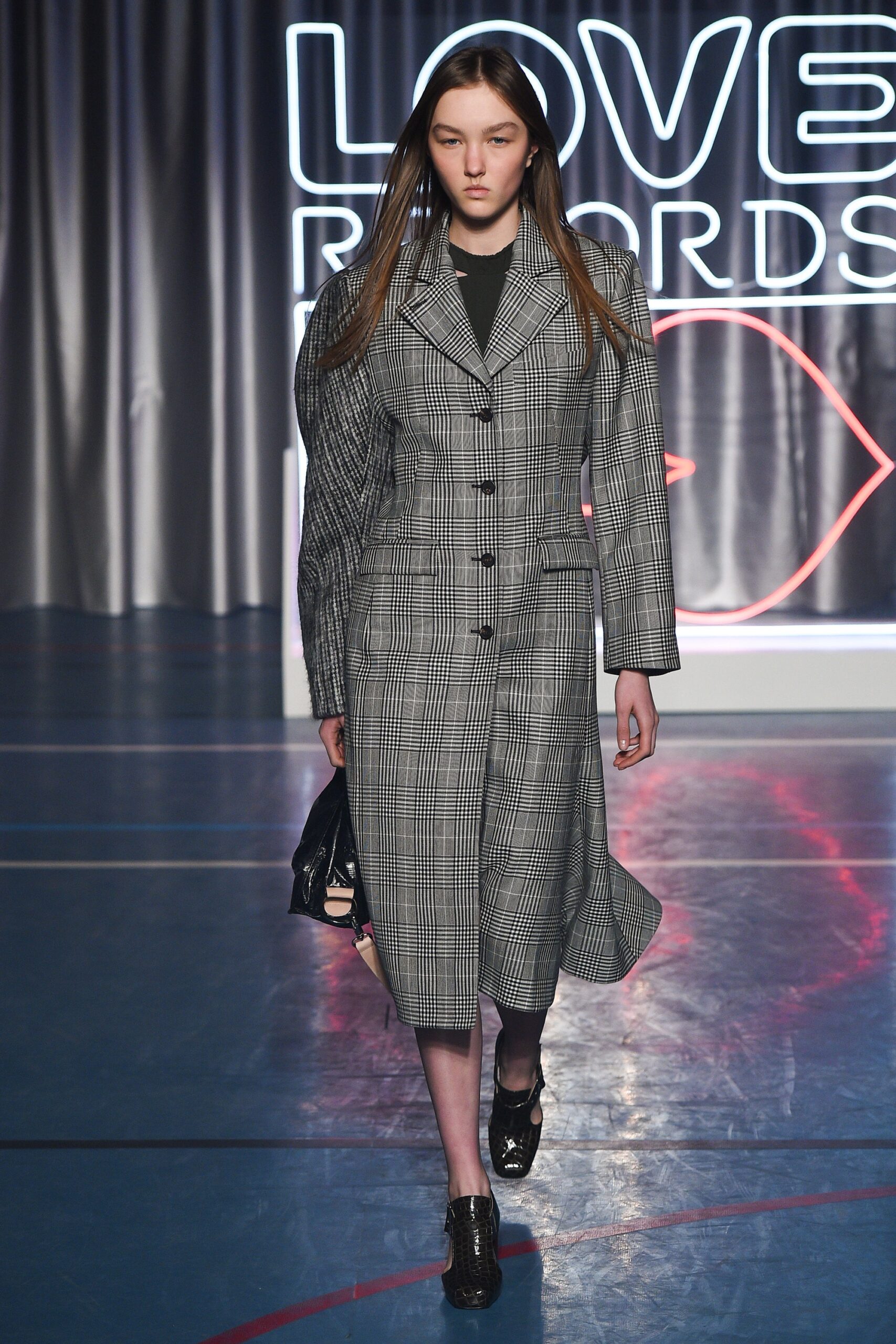 gray checked relaxed coat