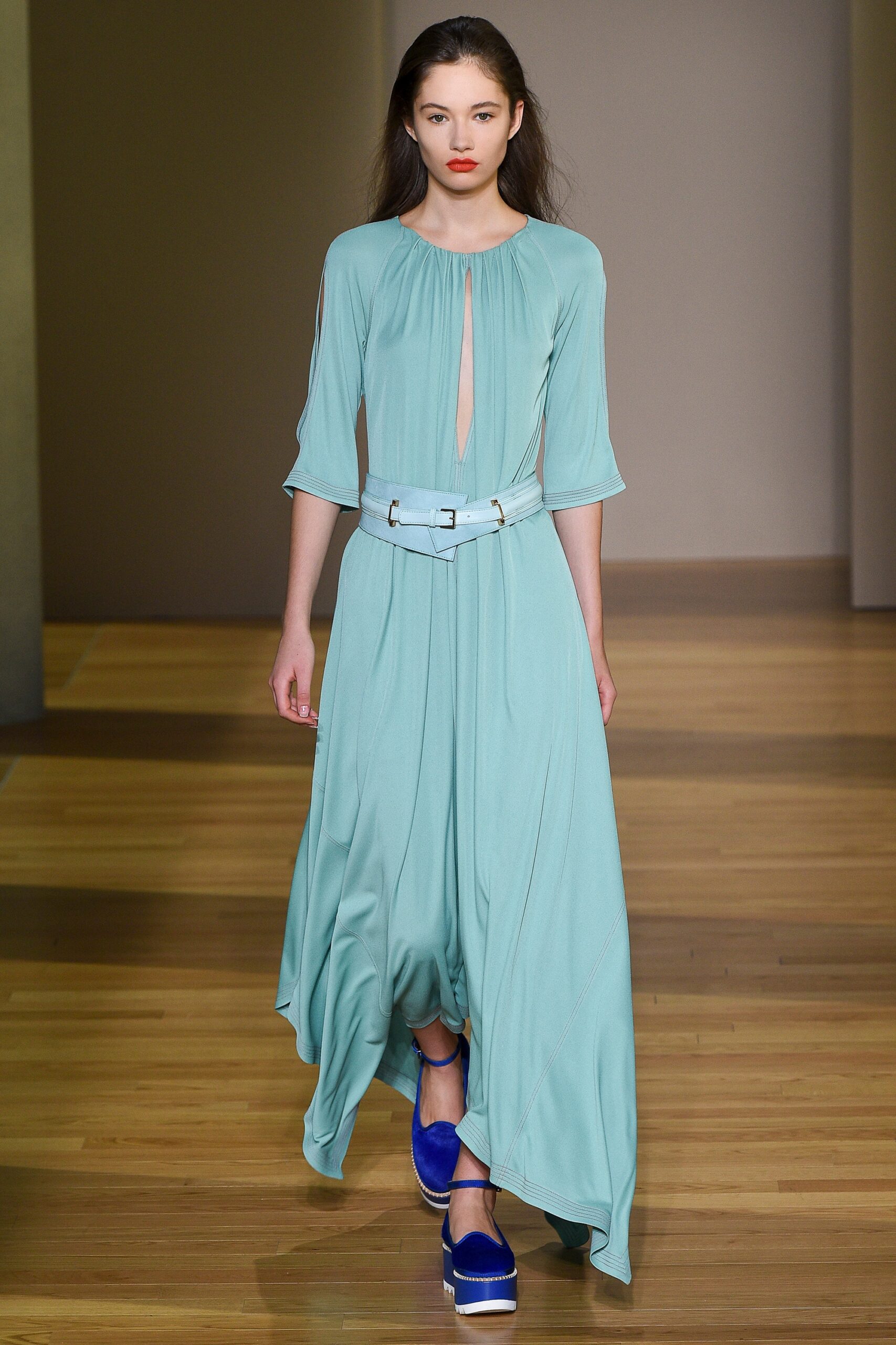 blue silk relaxed midi dress