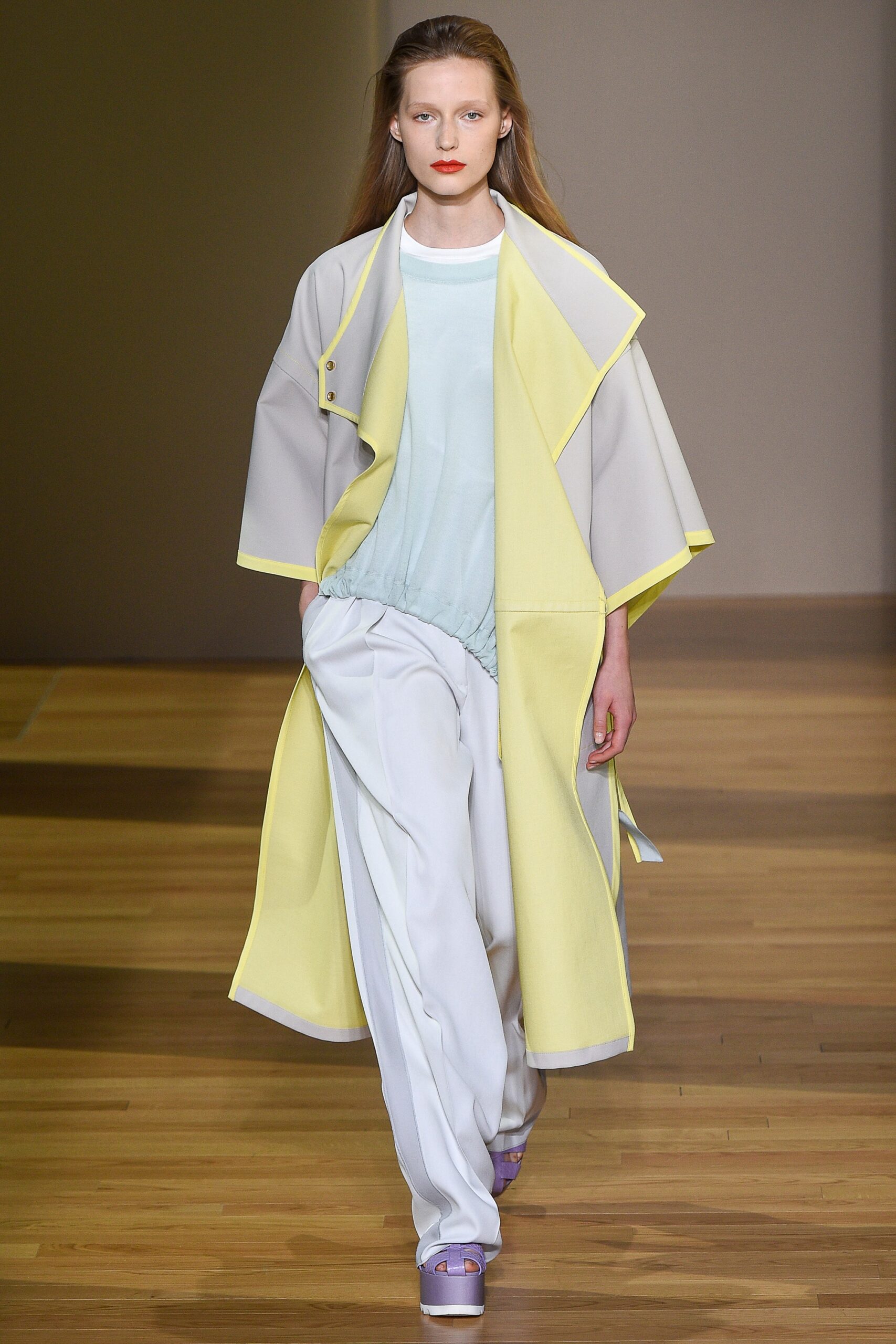 gray and yellow layered coat