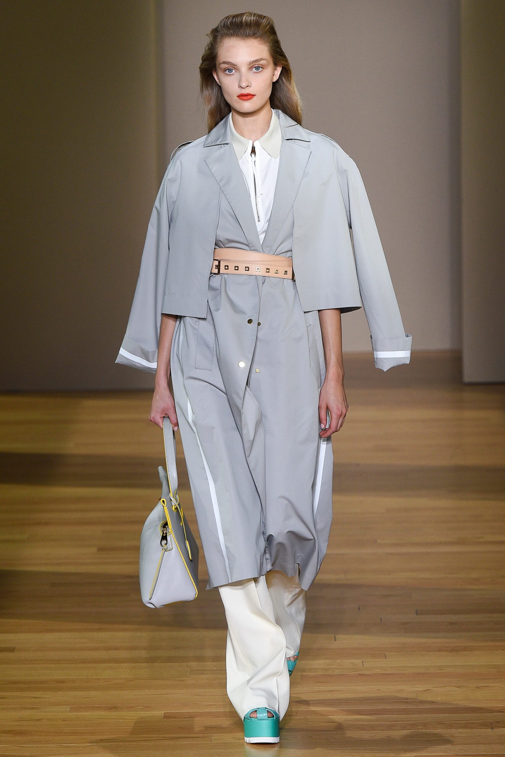 gray coat with white shirt and pants