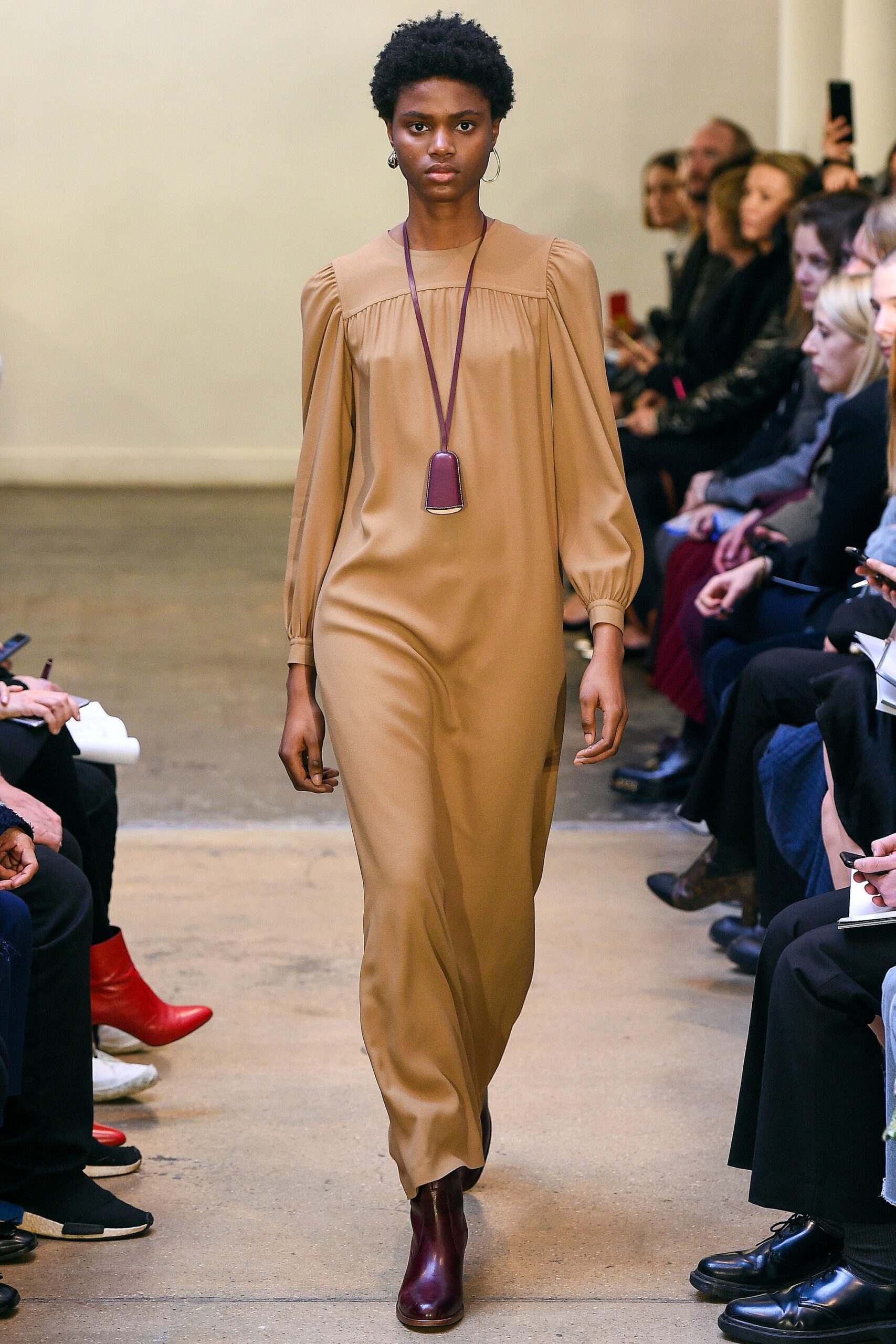 brown silk relaxed midi dress